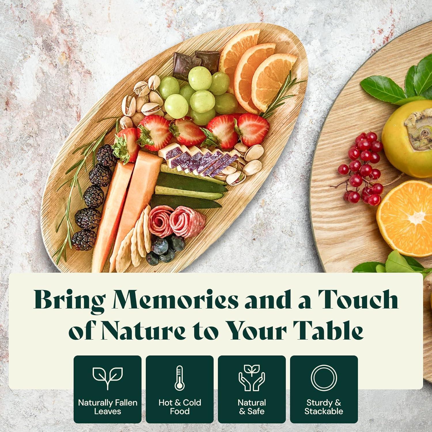 Chic Leaf Disposable Palm Leaf Trays, 17" x 12", 10 Pack, Compostable, Eco-Friendly Platters Charcuterie Board
