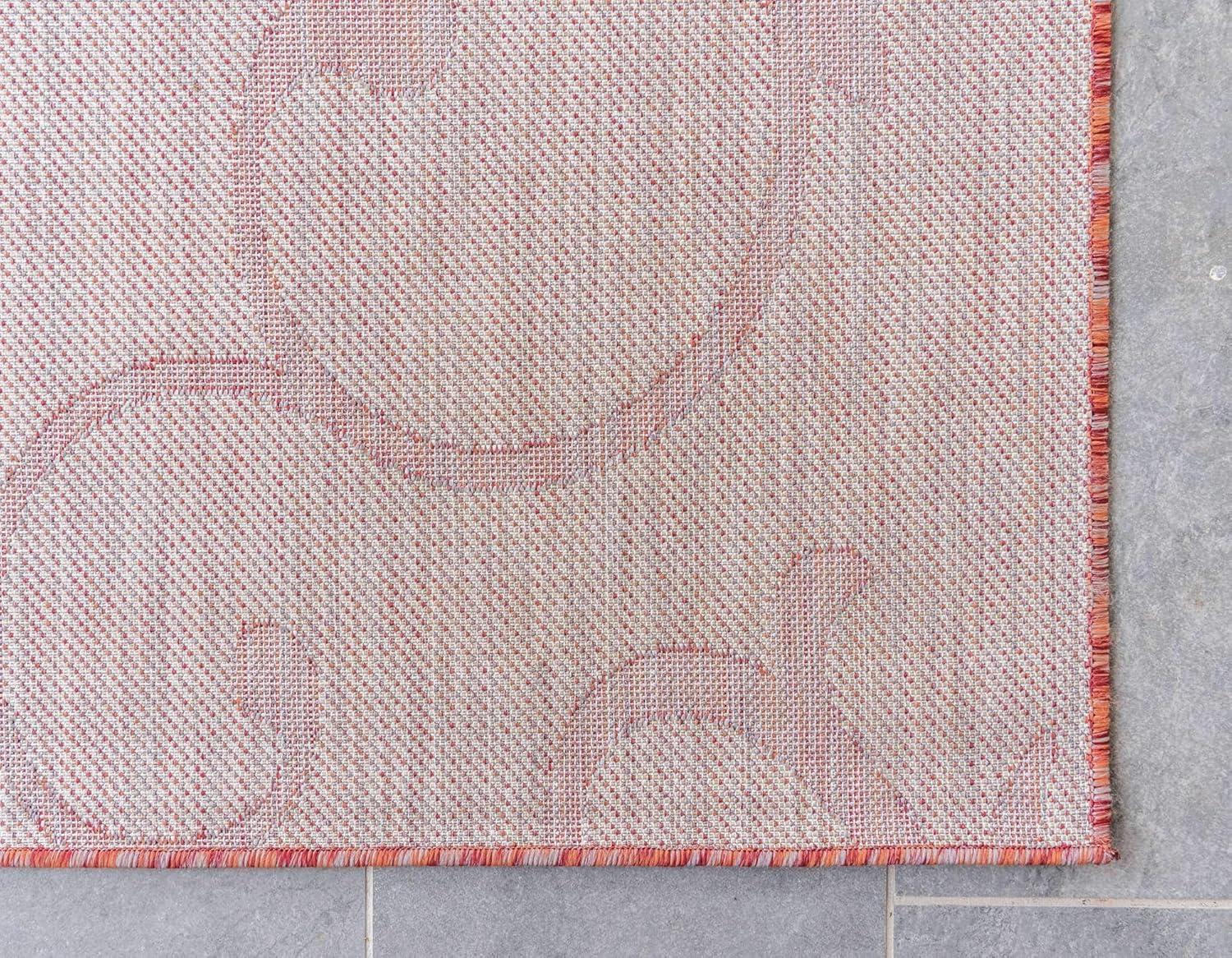 Unique Loom 4' 1 x 6' 1 Rectangle Indoor/Outdoor Botanical Rust Red Area Rug