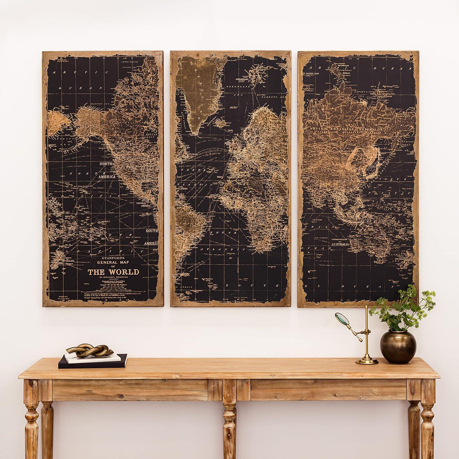 Aspire Home Accents Wood Maps Art Print, Set of 3 - 48"x22"