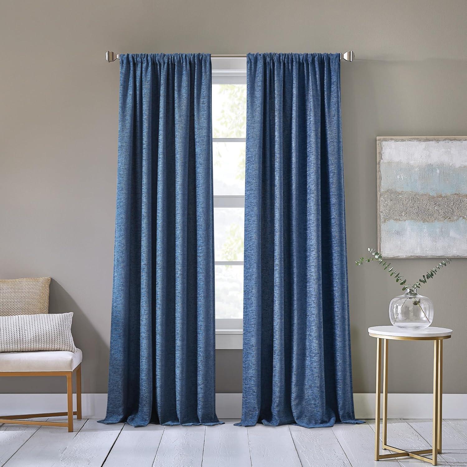 Indigo Polyester Room Darkening Rod Pocket Curtains, 50in x 84in