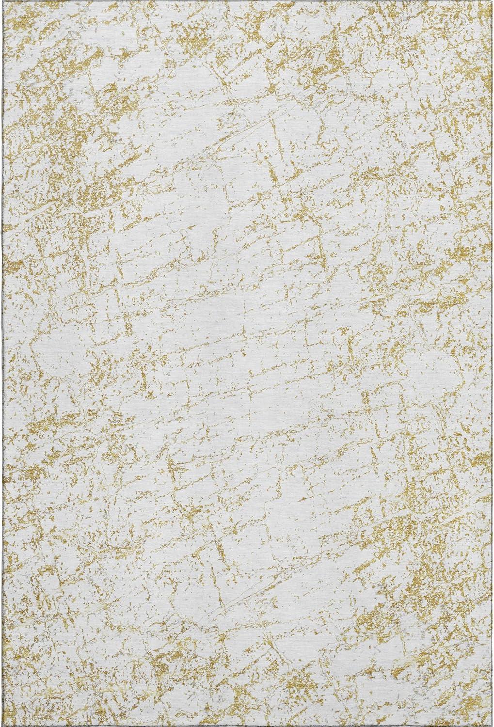 Gold and White 10' x 14' Washable Synthetic Area Rug