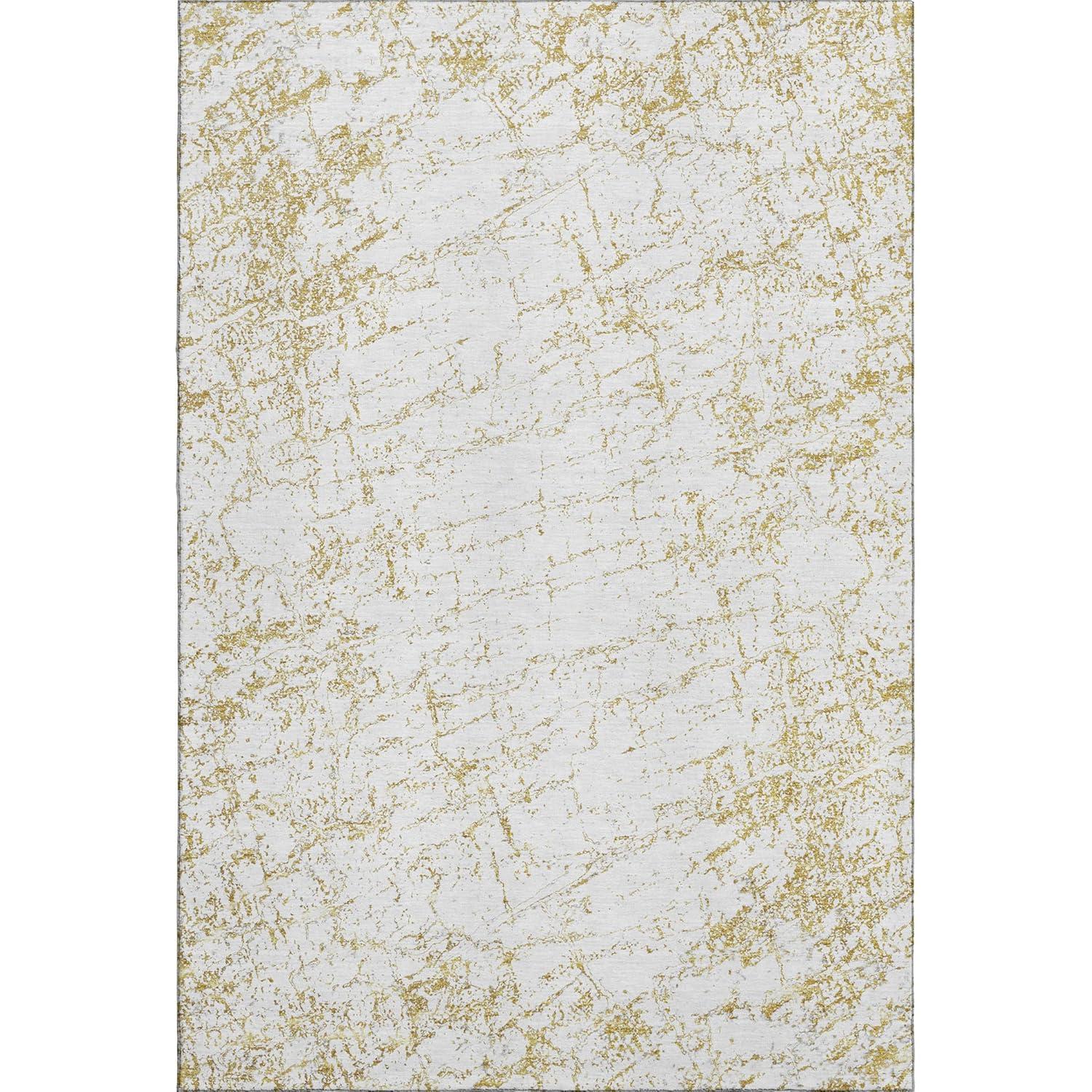 Gold and White 10' x 14' Washable Synthetic Area Rug