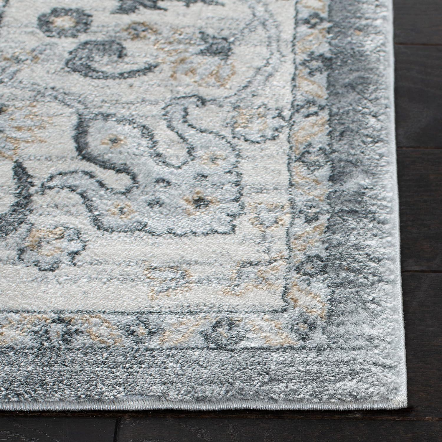 Isabella Grey and Cream Synthetic Runner Rug, 2'2" x 11'