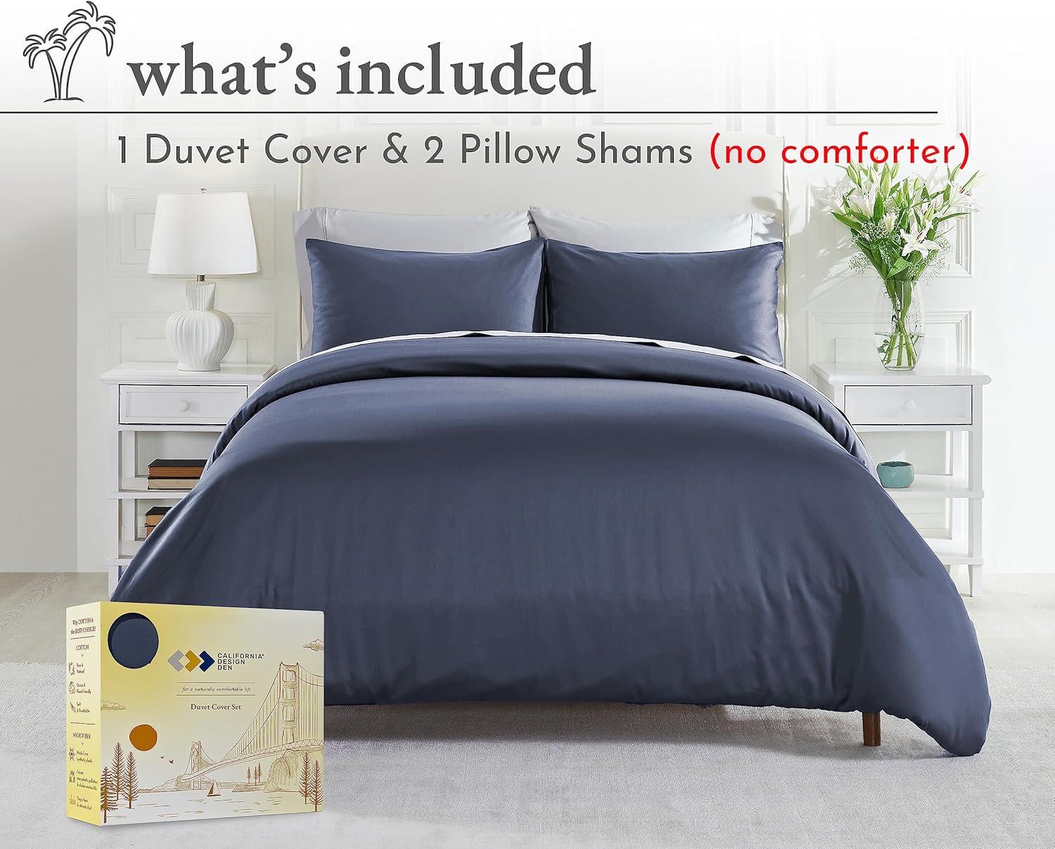 Duvet Cover Set 400 Thread Count 100% Cotton Sateen - Button Closure, Corner Ties by California Design Den