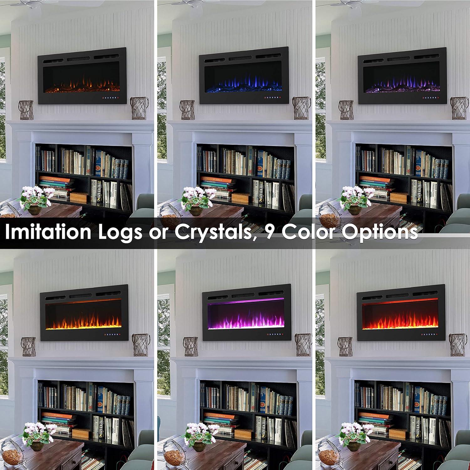 Sunnydaze 40-in Modern Flame Wall-Mounted or Recessed Indoor Electric Fireplace with LED Lights - Black Finish