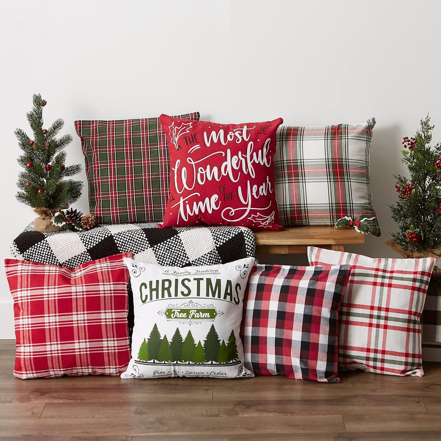 DII Asst Traditional Christmas Plaid Pillow Covers 18 x 18 Inch, 4 Pieces