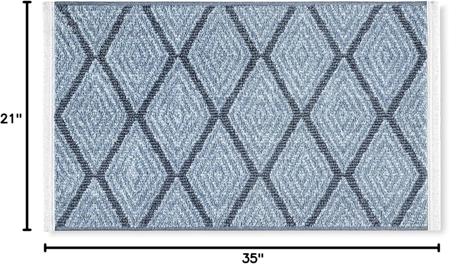 Town & Country Everyday Rein Solid Diamond Everwash Non-Slip Backing Washable Area Rug Blue
