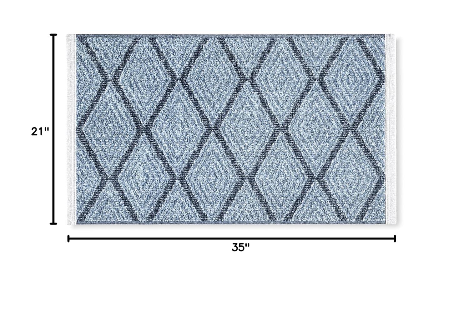 Town & Country Everyday Rein Solid Diamond Everwash Non-Slip Backing Washable Area Rug Blue