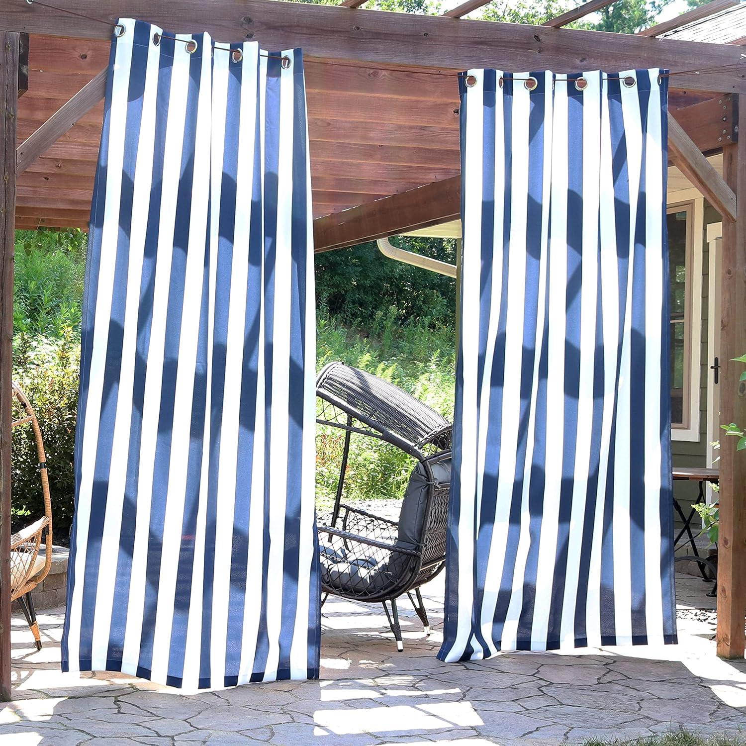 Sunnydaze Modern 2-Piece Blue and White Stripe Light-Filtering Curtain Set