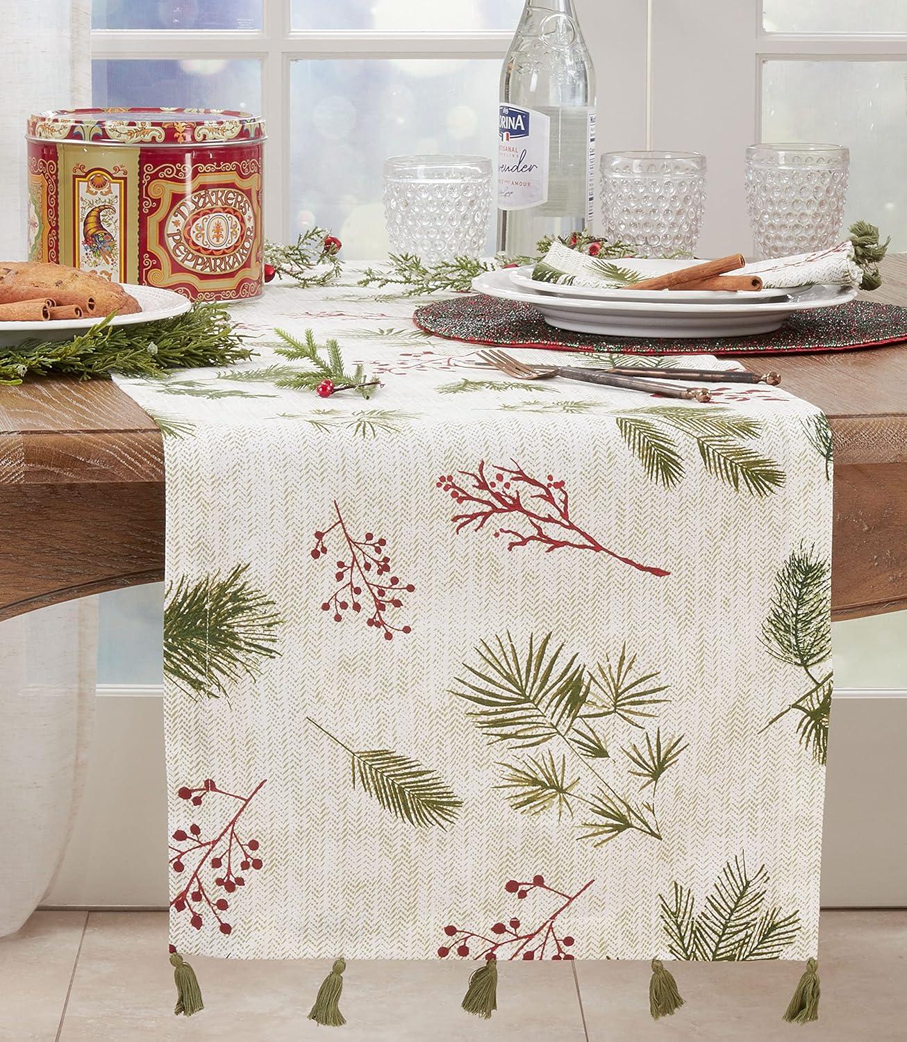 Saro Lifestyle Pine needle and Red Berry Design Holiday Table Runner, Red, 16" x 72"