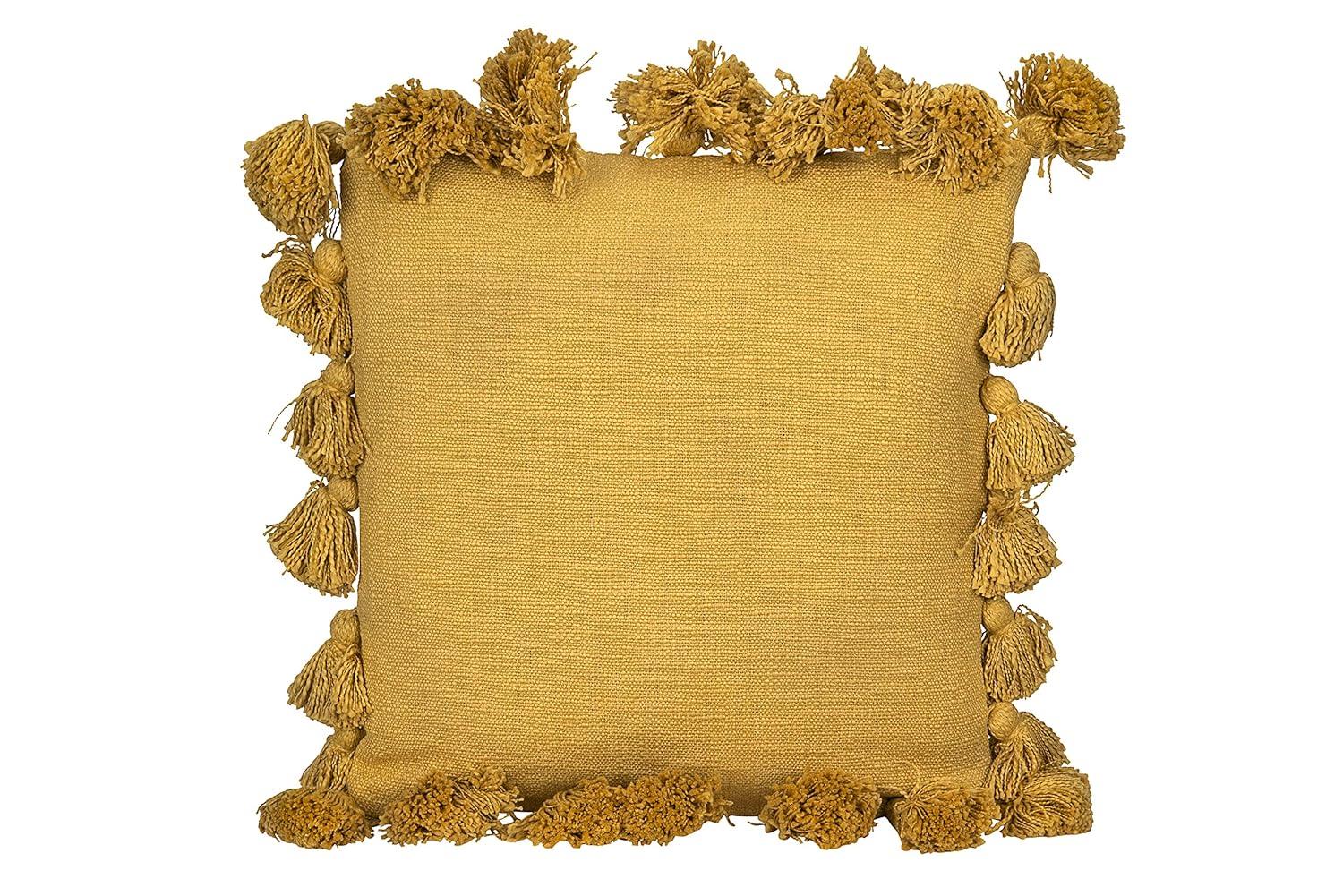 Creative Co-Op Woven Cotton Slub Pillow with Tassels, Mustard