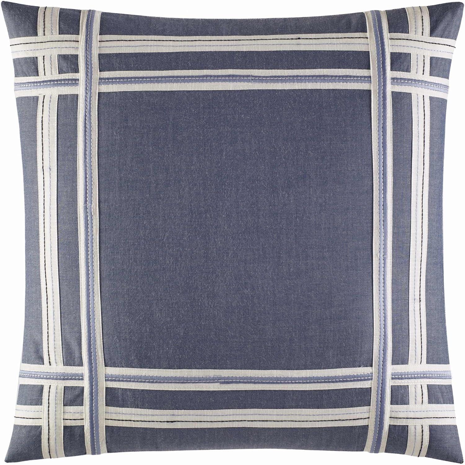 Navy Embroidered Cotton Square Accent Pillow