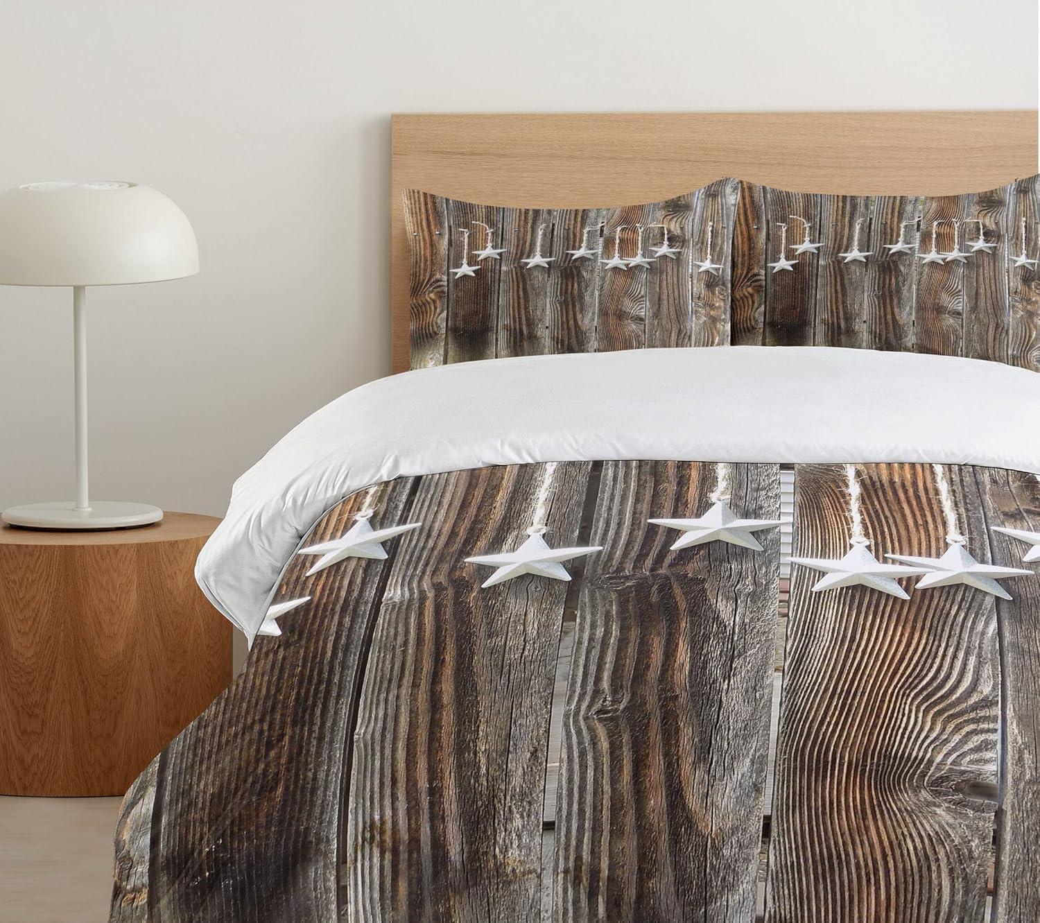 Queen Brown and Grey Rustic Star Duvet Cover Set