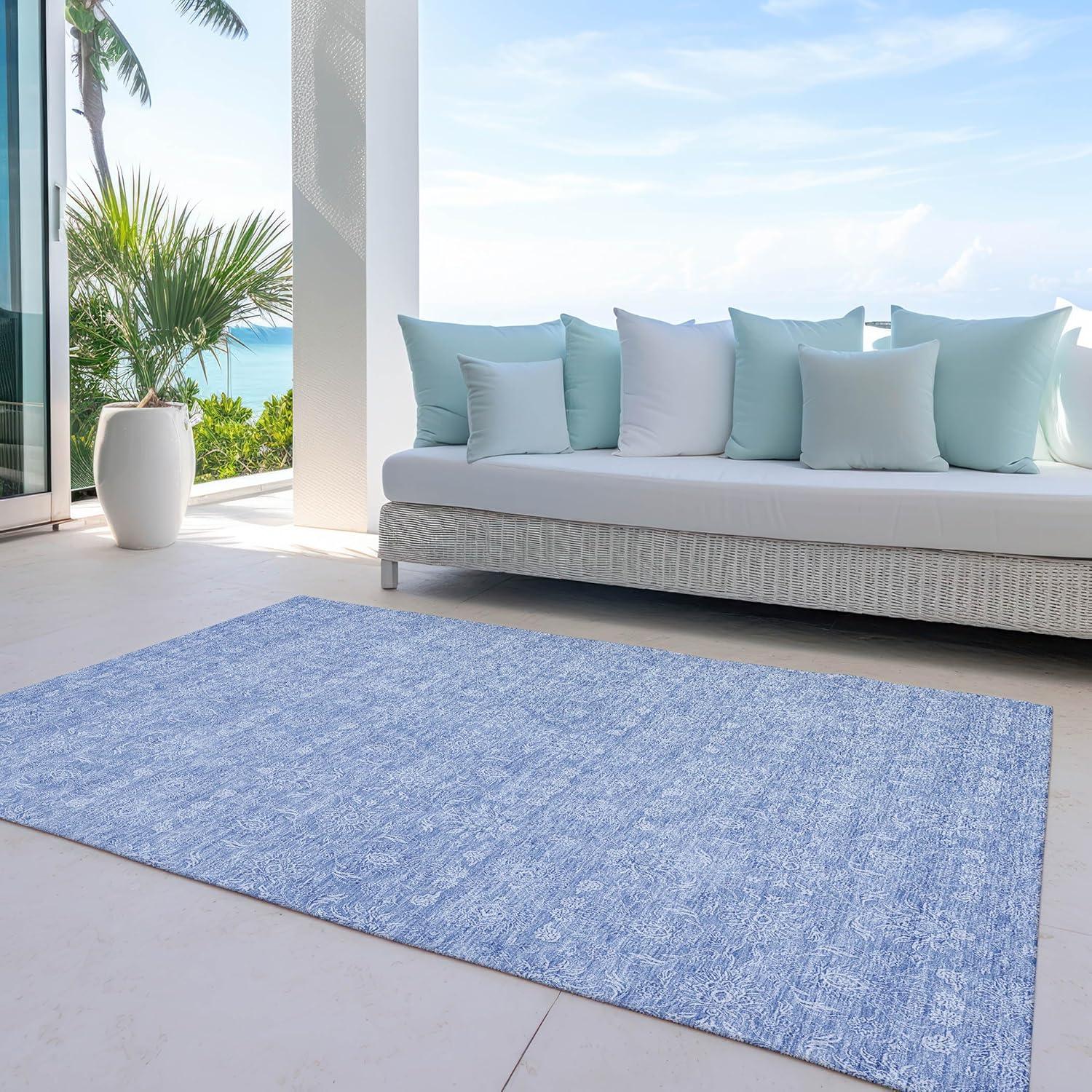 Sky Blue Synthetic Flat Woven 5' x 7'6" Indoor Outdoor Rug