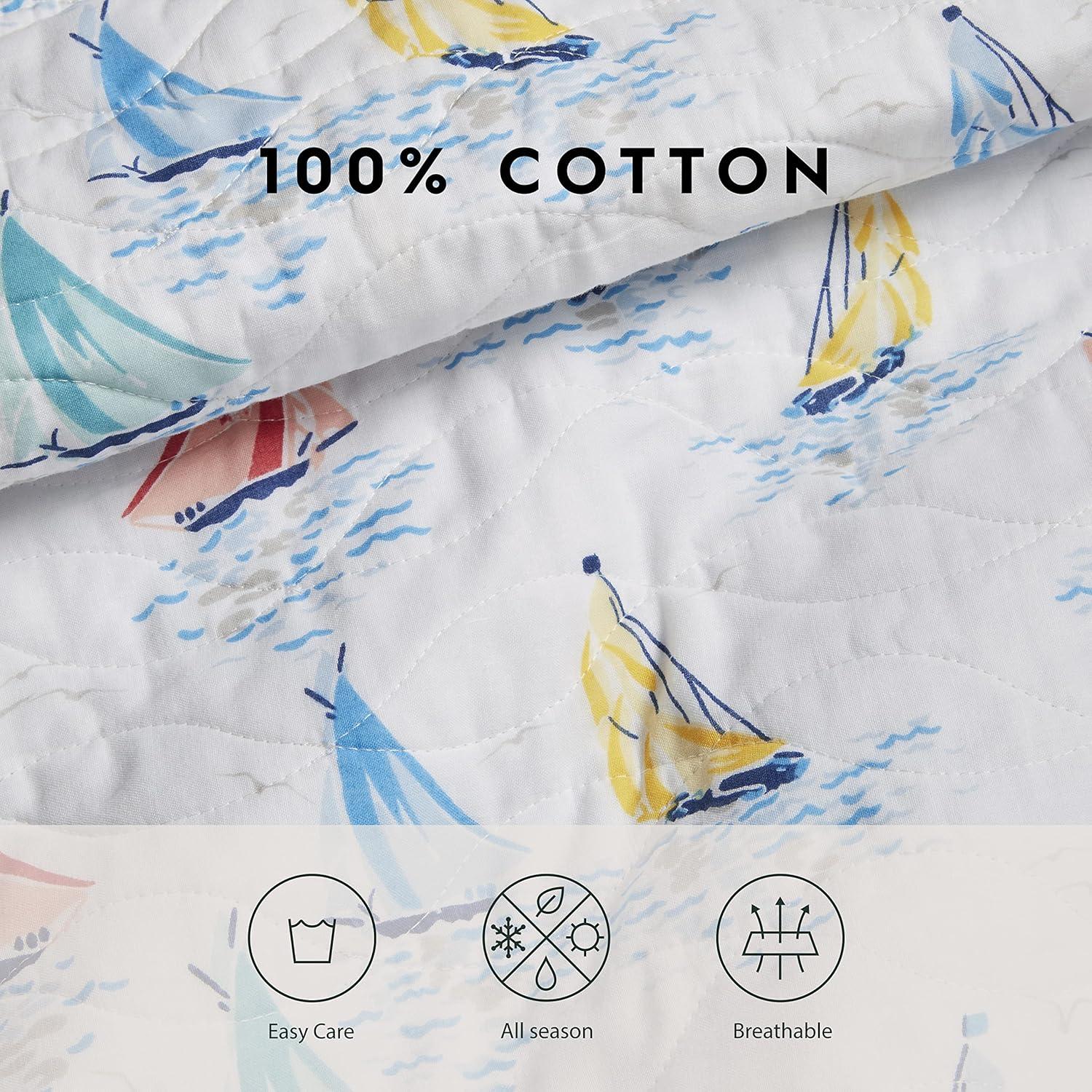 Ahoy Blue Cotton Reversible King Quilt Set