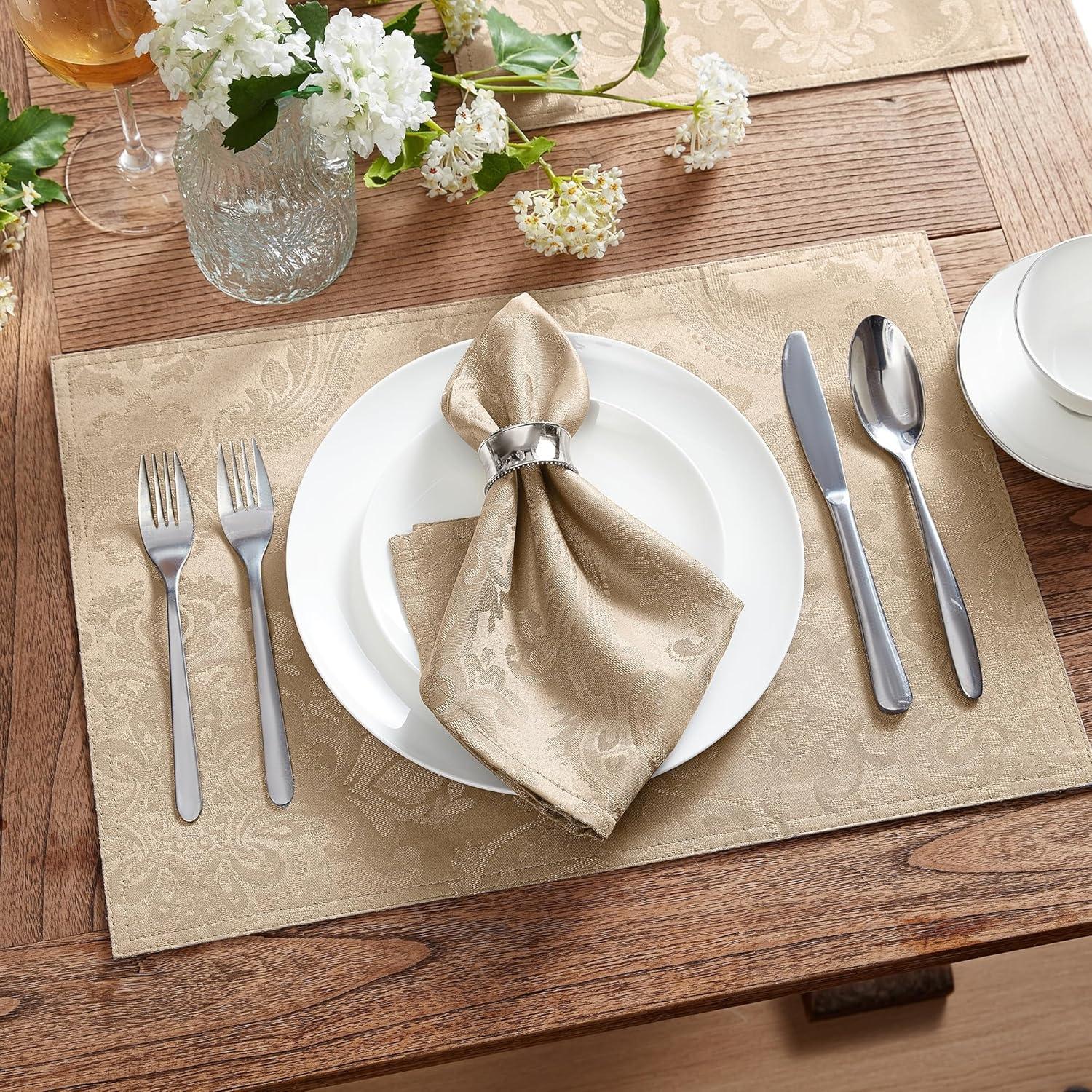 Taupe Jacquard Damask Rectangle Placemats, Set of 4