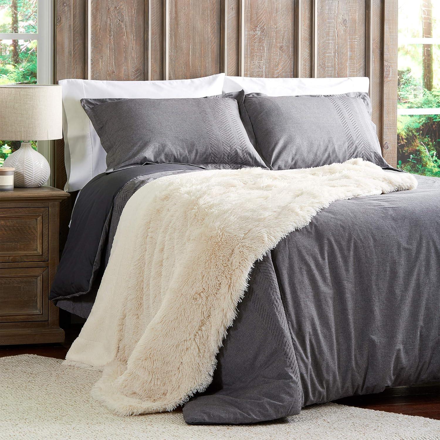 White Faux Fur and Sherpa Throw Blanket 60" x 70"