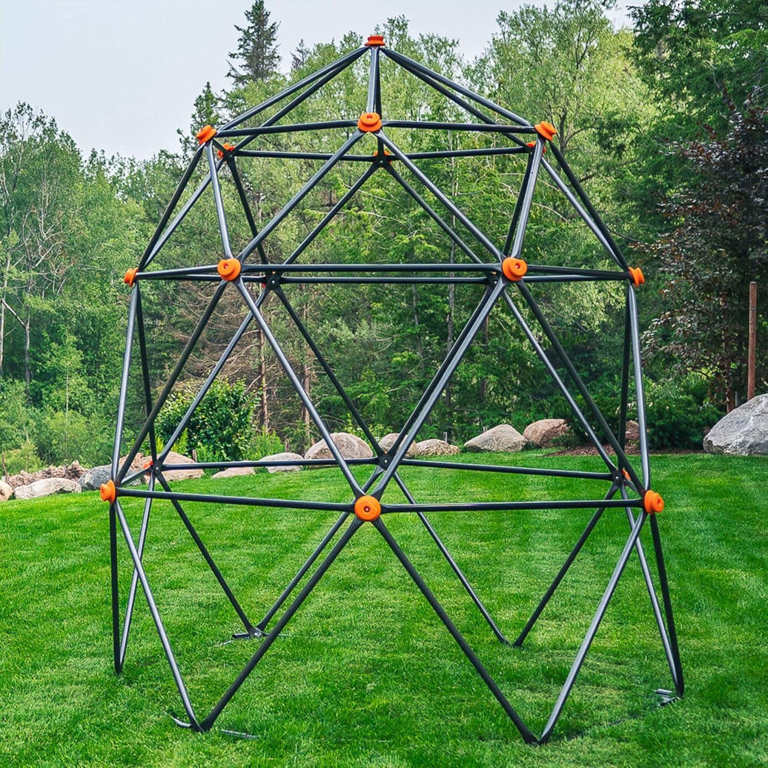 Large Black and Orange Steel Geometric Climbing Dome for Kids