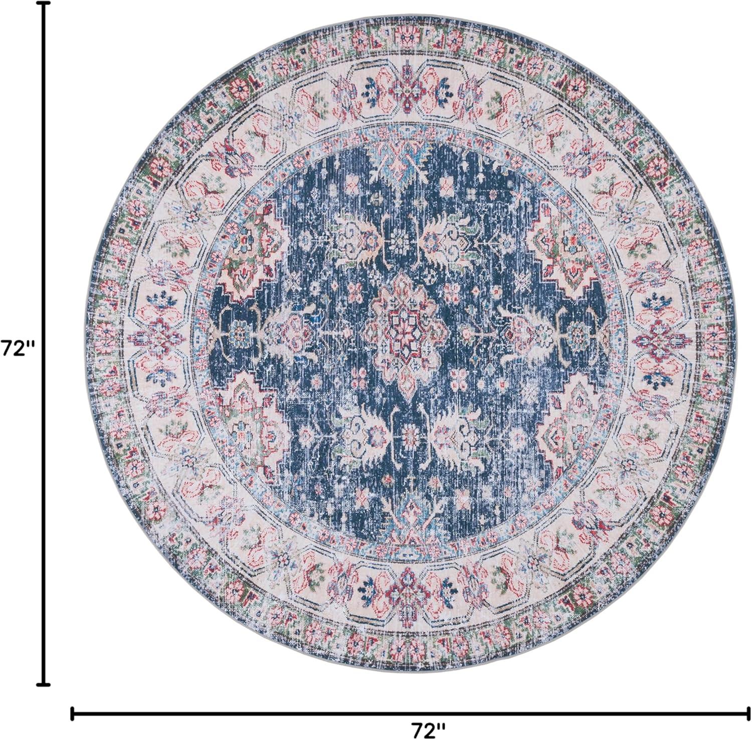 Tucson TSN196 Power Loomed Machine Washable Area Rug - Navy/Beige - 6' Round - Safavieh.