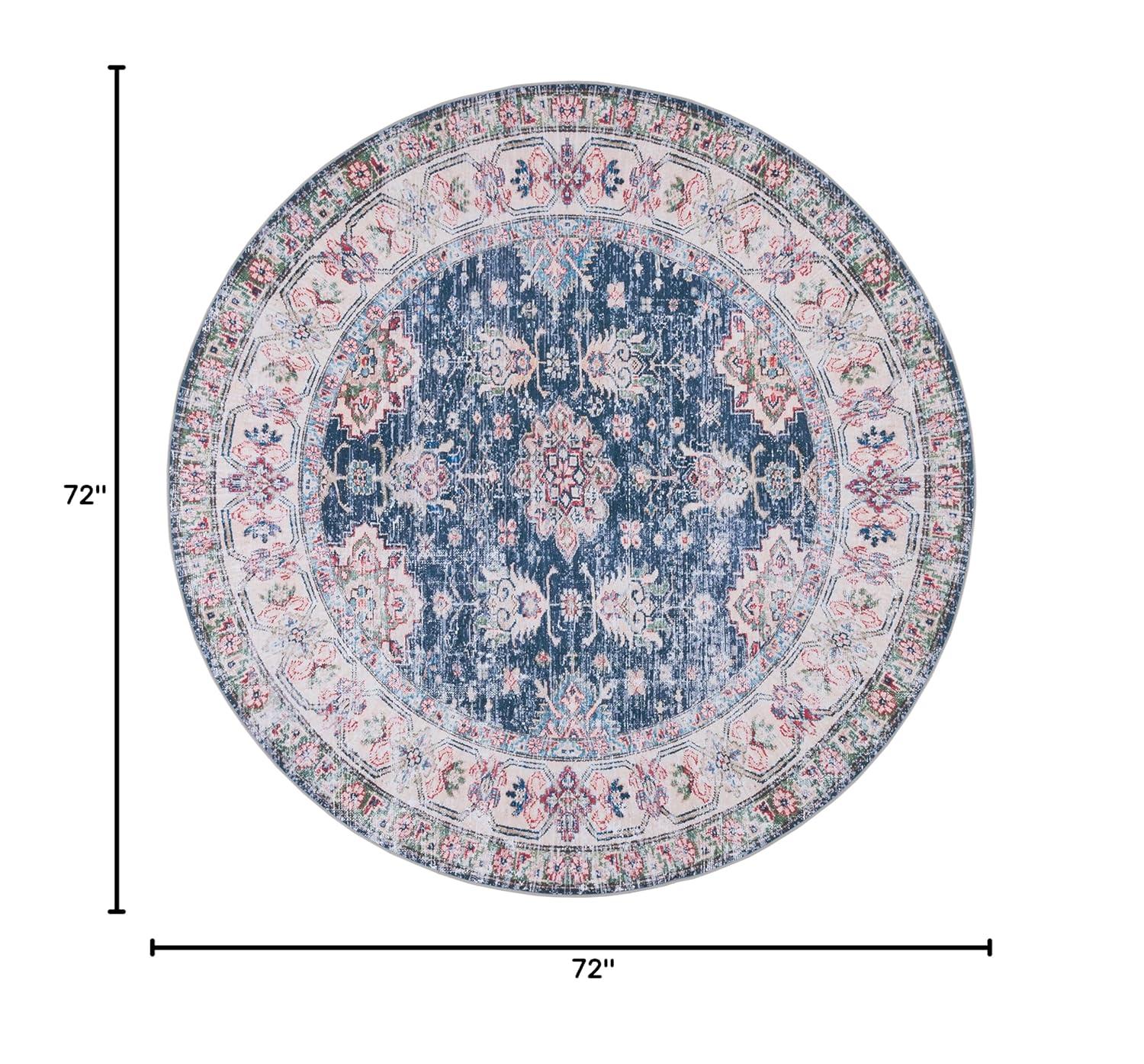 Tucson TSN196 Power Loomed Machine Washable Area Rug - Navy/Beige - 6' Round - Safavieh.