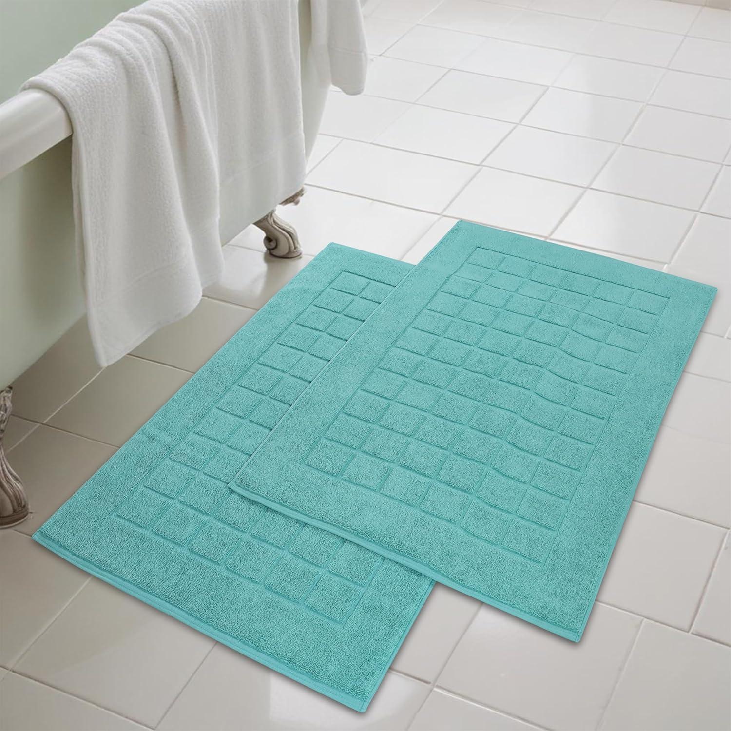 Nora Cotton Terry Solid Absorbent Thick Checkered Washable Bath Mat Set Of 2