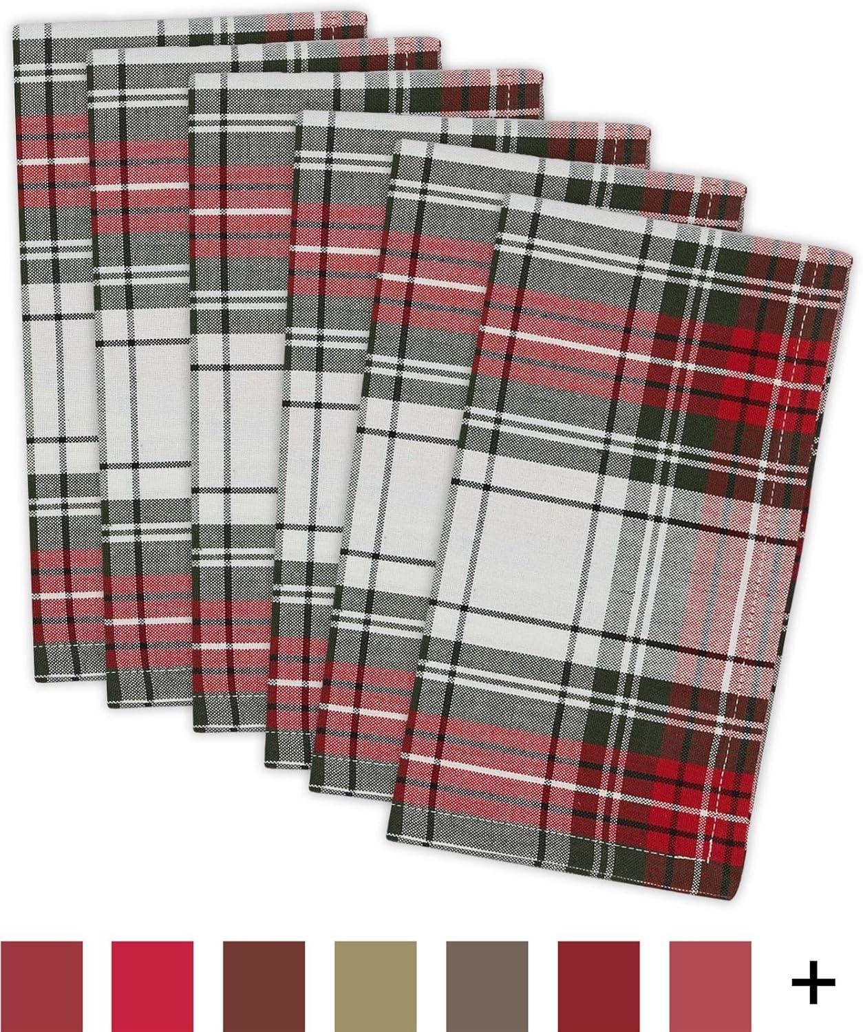 Holiday Tartan Plaid Cotton Napkins, Red Green White, 20x20, Set of 6