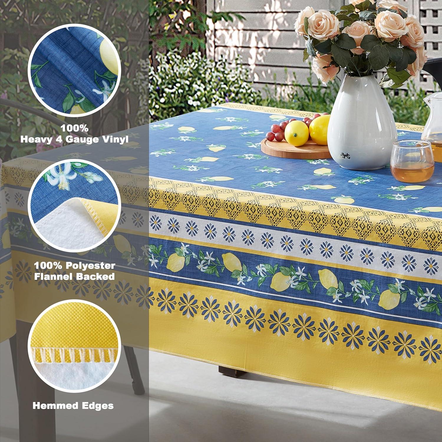 Home Bargains Plus French Country Lemon Grove 52 x 70 Inch Rectangle Vinyl Tablecloth with Flannel Backing