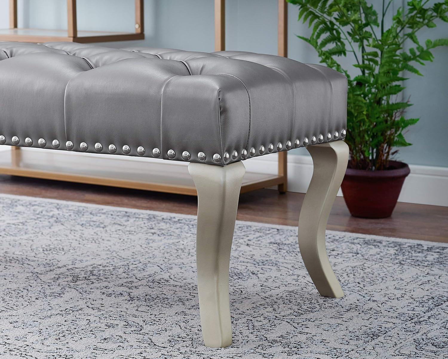 Roundhill Furniture Decor Maxem Tufted Faux Leather Upholstered Seat with Nailhead Trim Bench