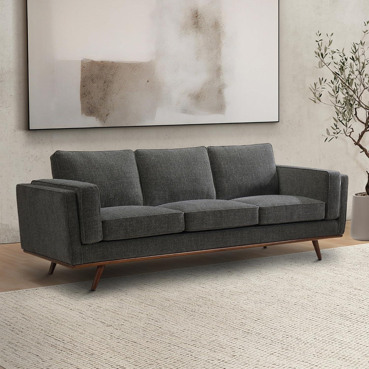 Charcoal Mid-Century Fabric Sofa with Solid Wood Frame