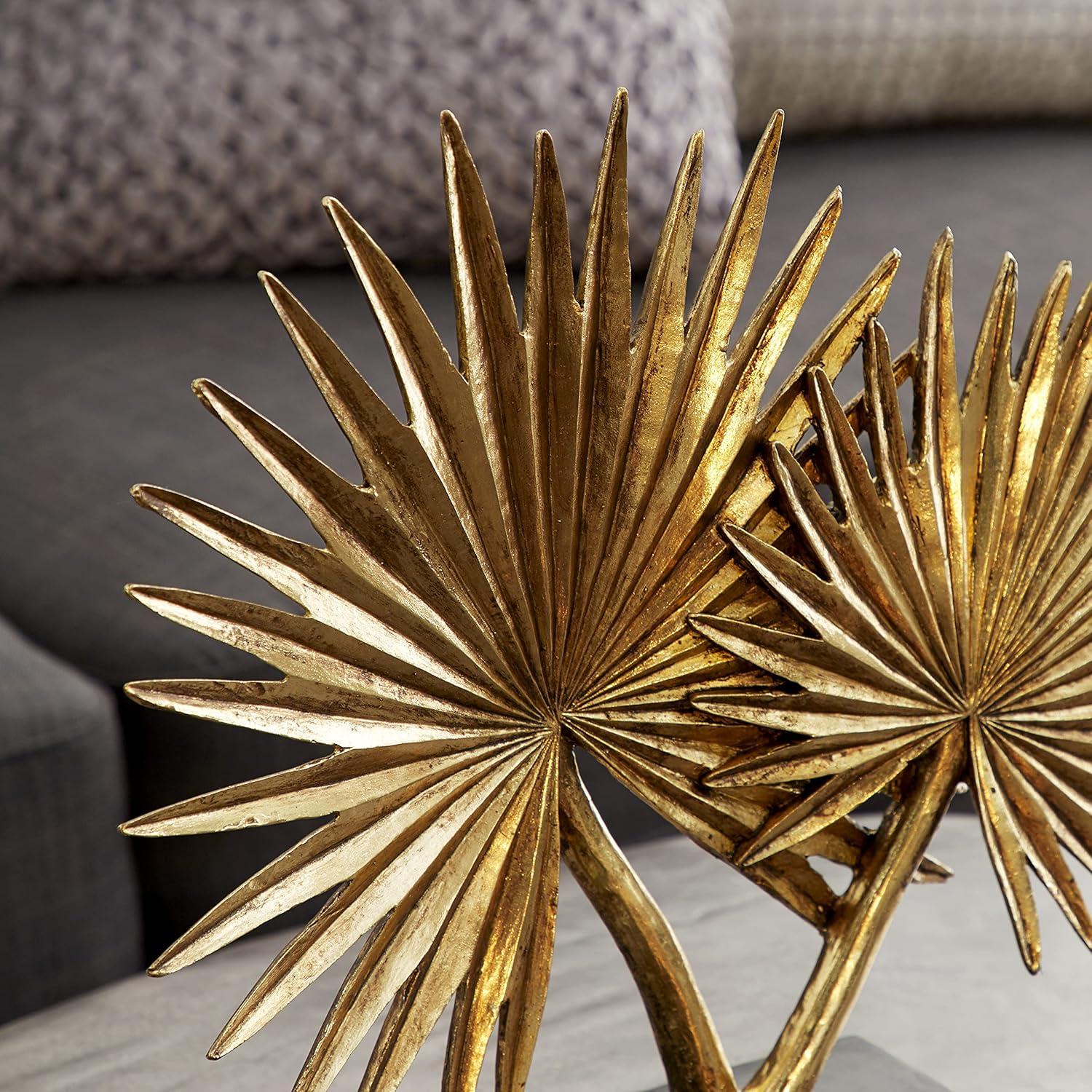 Deco 79 Polystone Leaf Palm Sculpture, 19" x 4" x 16", Gold