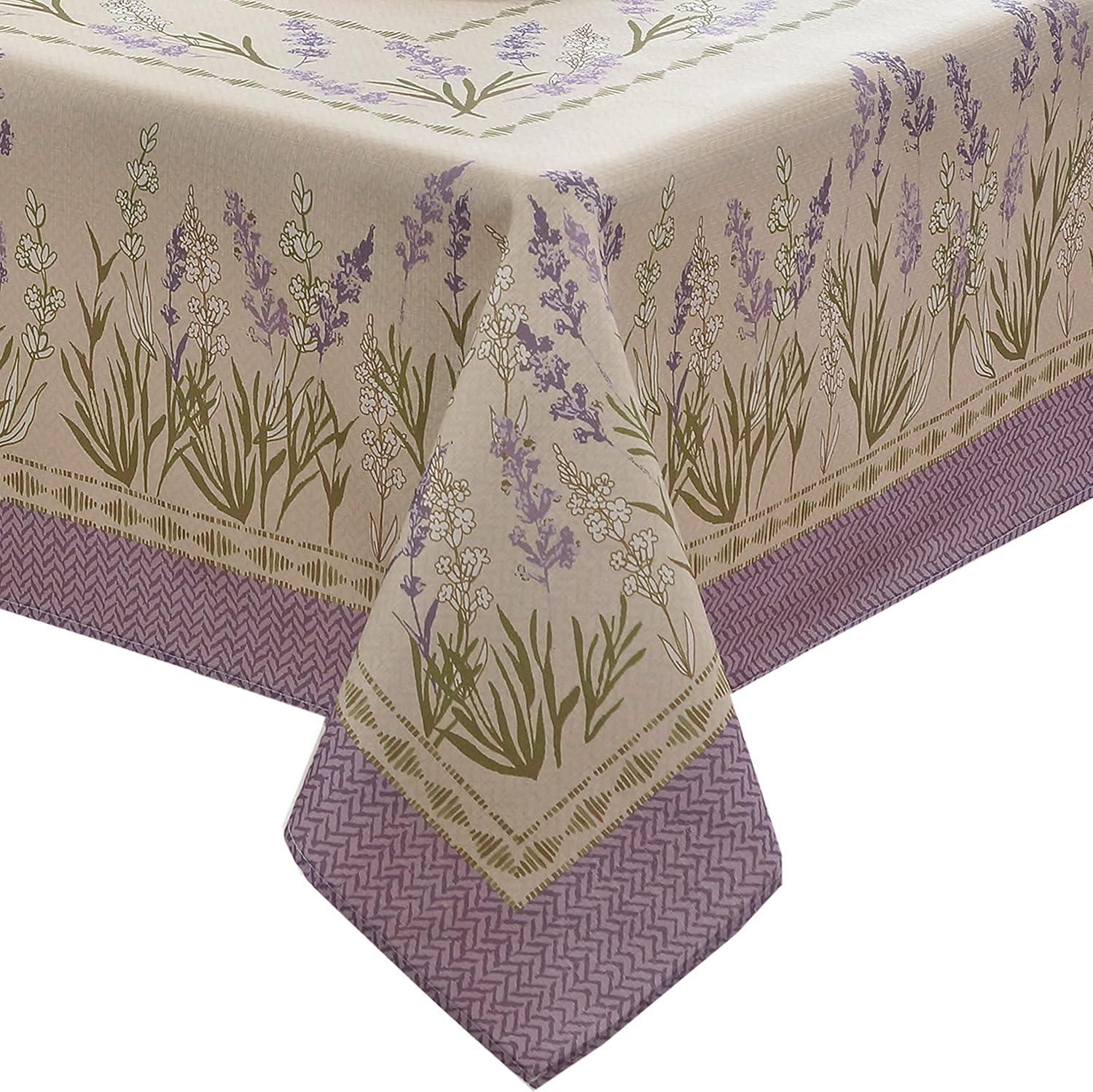 Home Bargains Plus Provence Square Tablecloth, 52 x 52 Inch, Blanchard Easter Field of Lilacs, Wrinkle and Stain Resistant Fabric Table Cloth