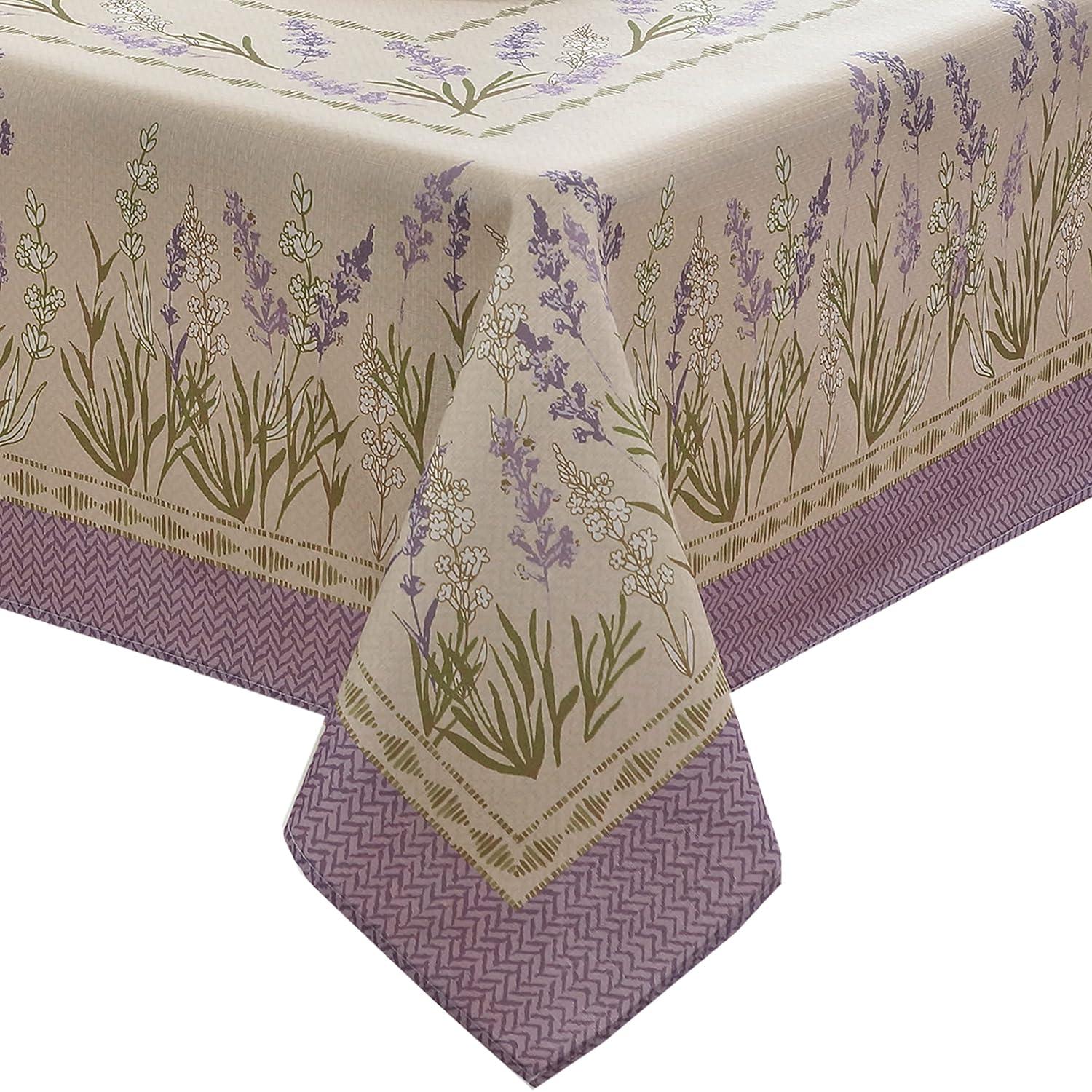 Home Bargains Plus Provence Square Tablecloth, 52 x 52 Inch, Blanchard Easter Field of Lilacs, Wrinkle and Stain Resistant Fabric Table Cloth