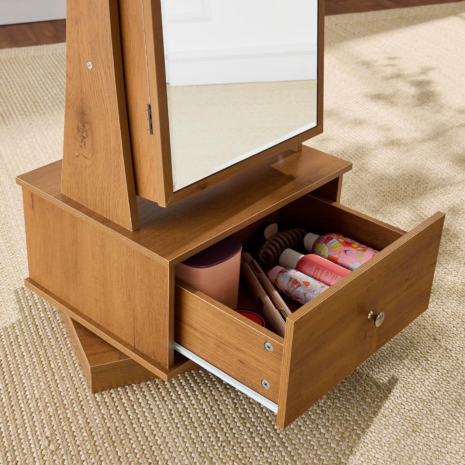 Best Choice Products 360 Swivel Standing Mirrored Jewelry Cabinet, LED-Lit Makeup Organizer w/ Mirror - Rustic Brown