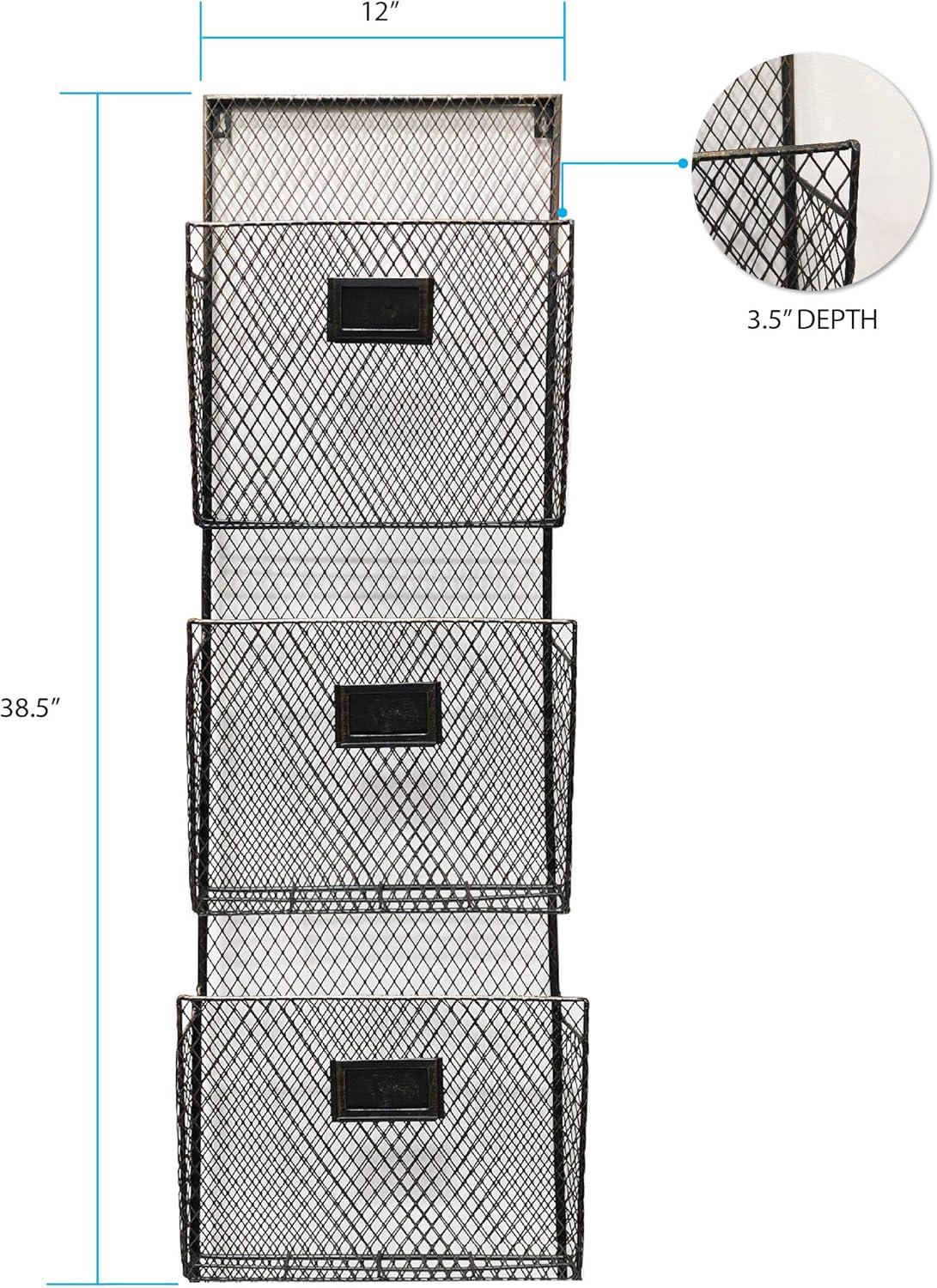 Three-Tier Black and Copper Metal Wall File Holder