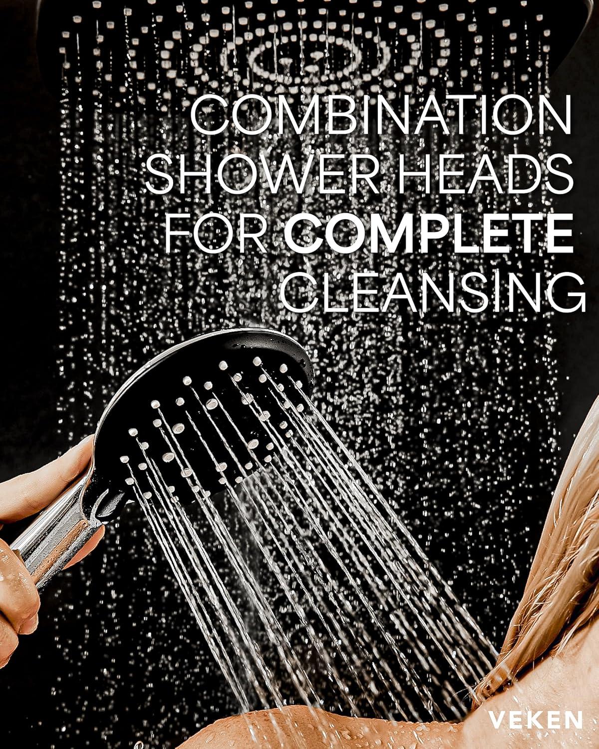 Chrome Adjustable Dual Rain Shower Head with Handheld