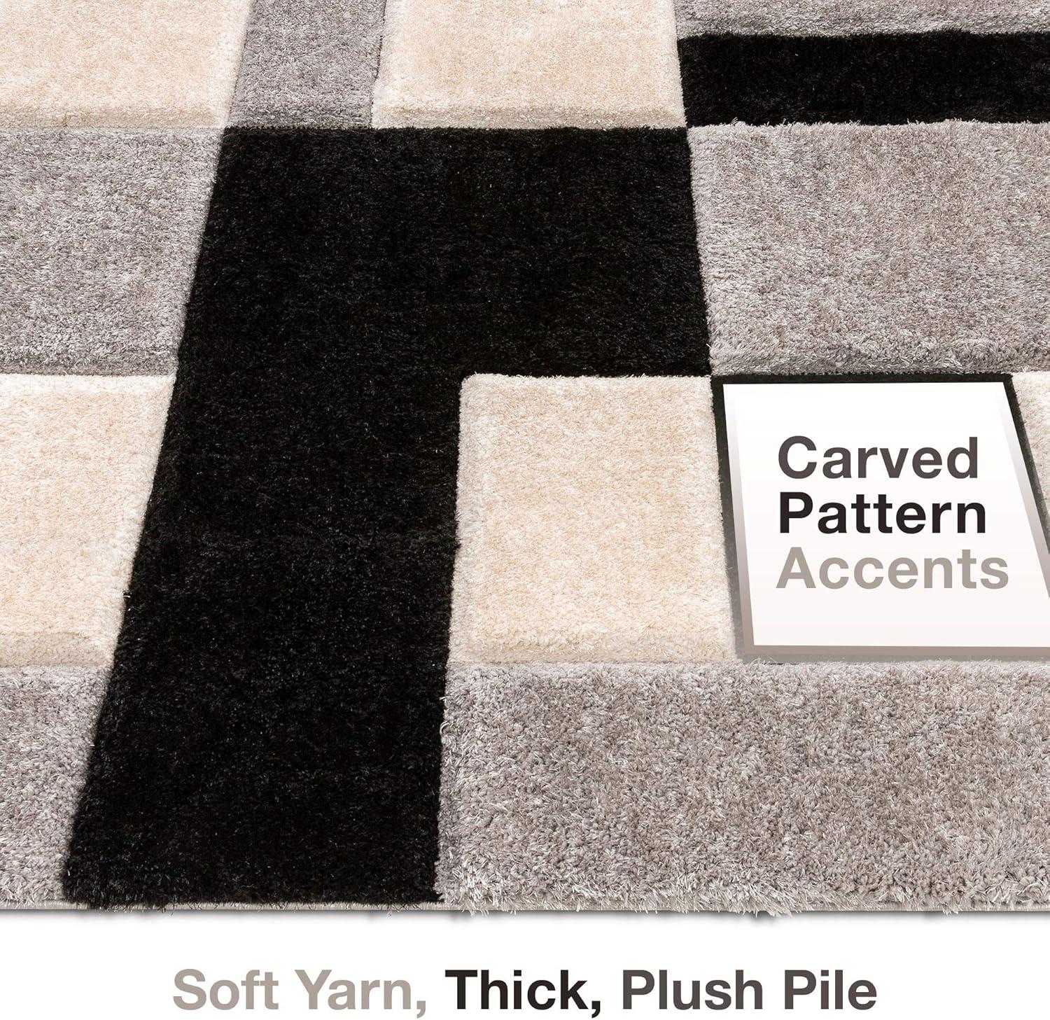 Well Woven Ella Geometric Boxes Thick Soft 3D Textured Shag 5'3" x 7'3" Blush Area Rug