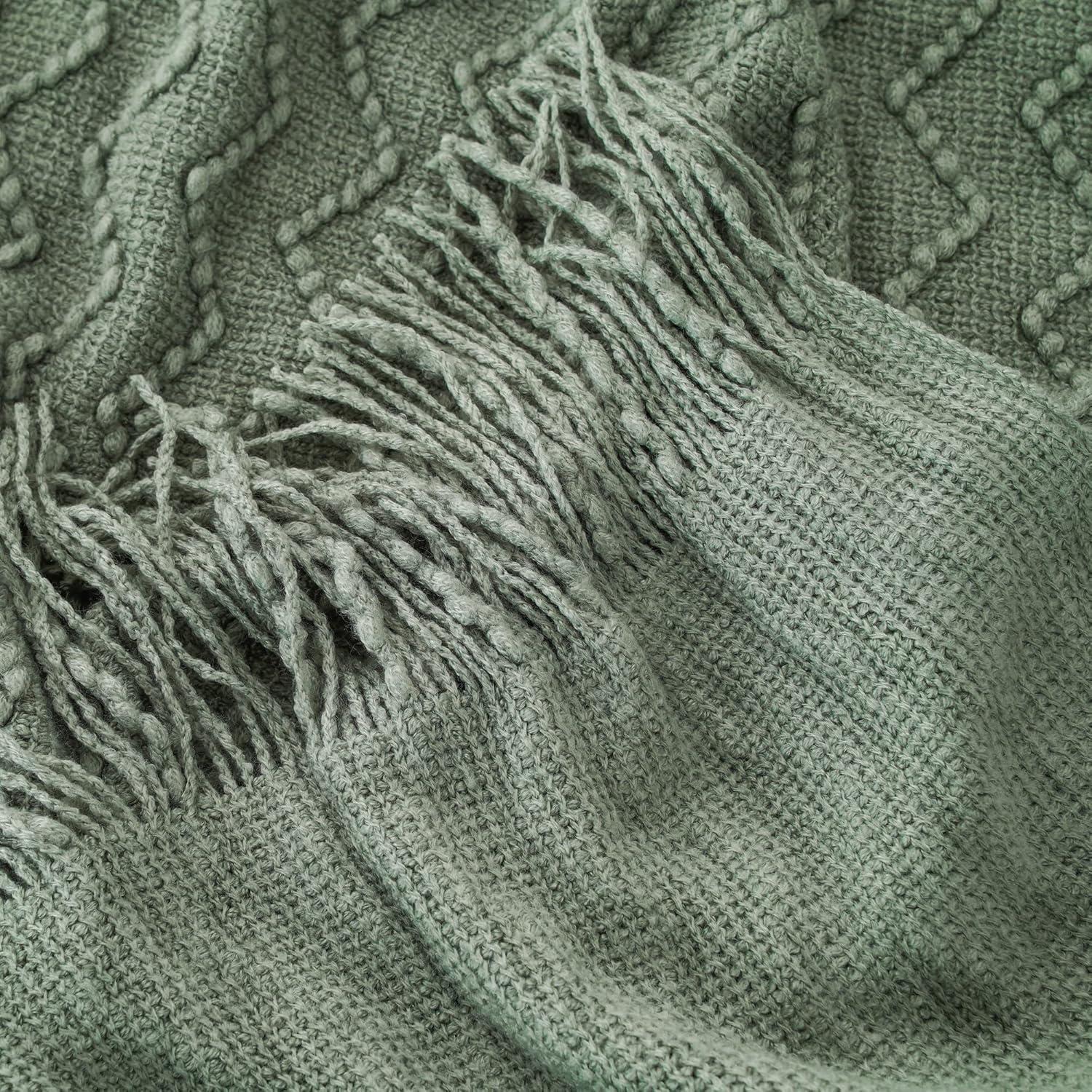 Battilo Sage Green Throw Blanket for Sofa, Knitted Soft Sage Throw, Spring Green Blanket for Bedroom Decor,50"x60"
