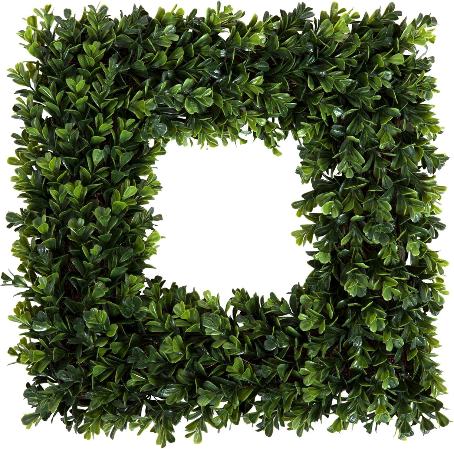 16.5-Inch Green Artificial Boxwood Square Wreath