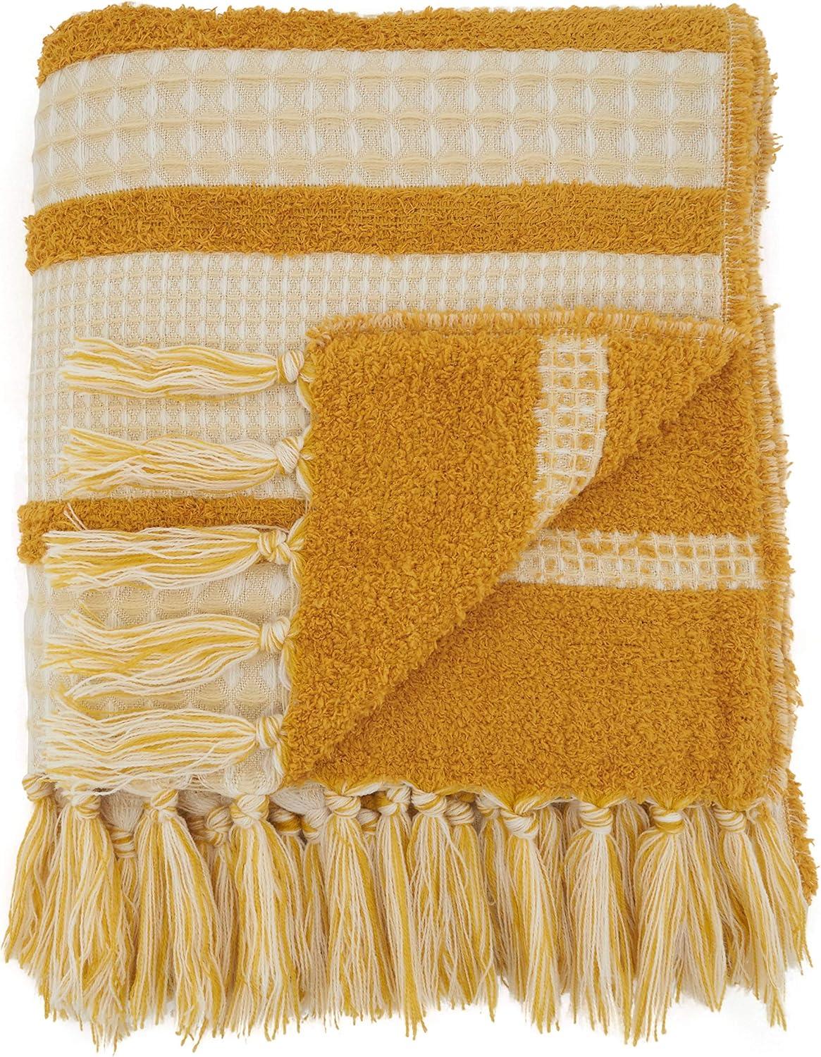 Saro Lifestyle Waffle Weave Reversible Throw Blanket, Navy Blue, 50x60 inches