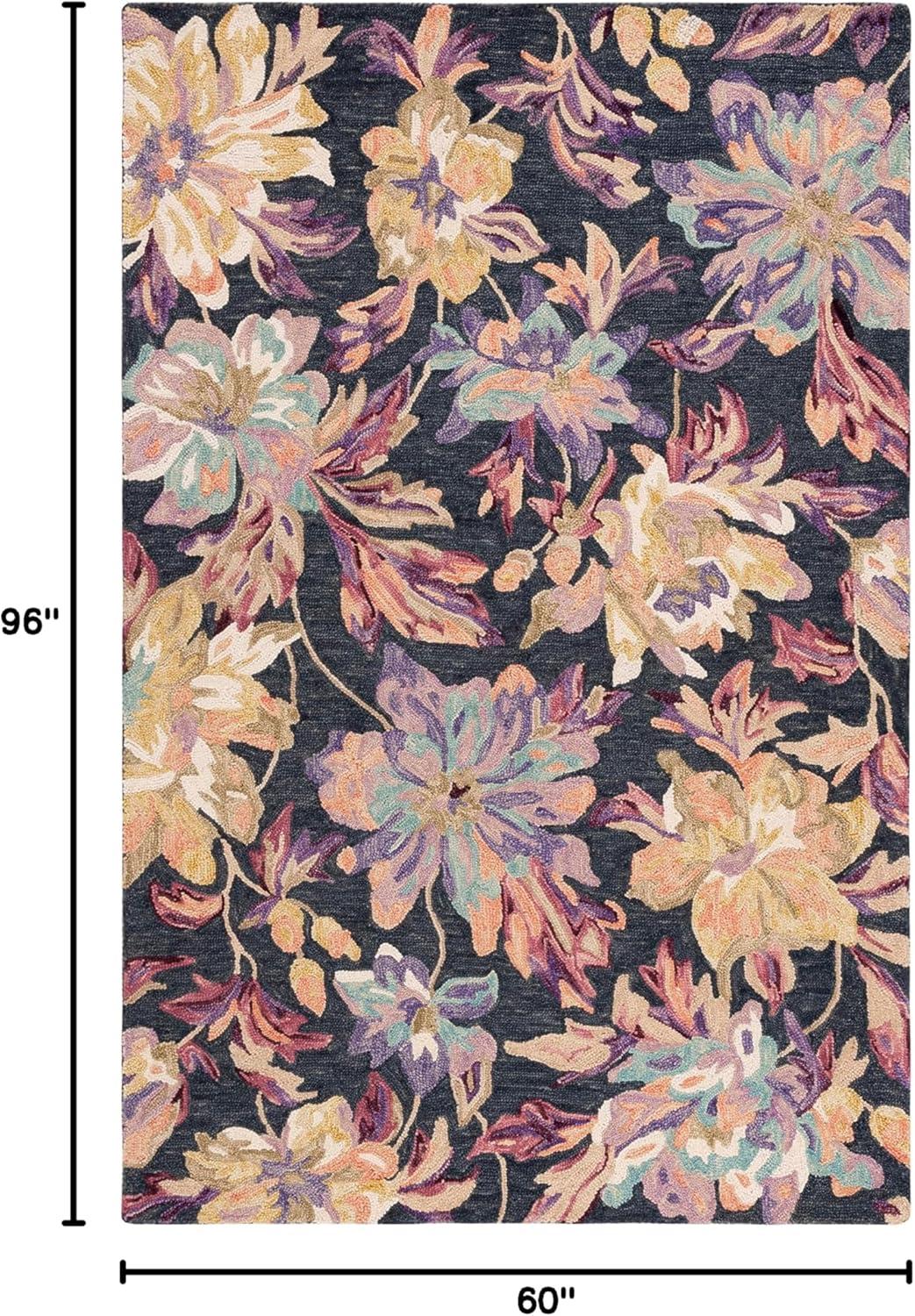 SAFAVIEH Blossom Fisher Floral Area Rug, Charcoal/Plum, 5' x 8'