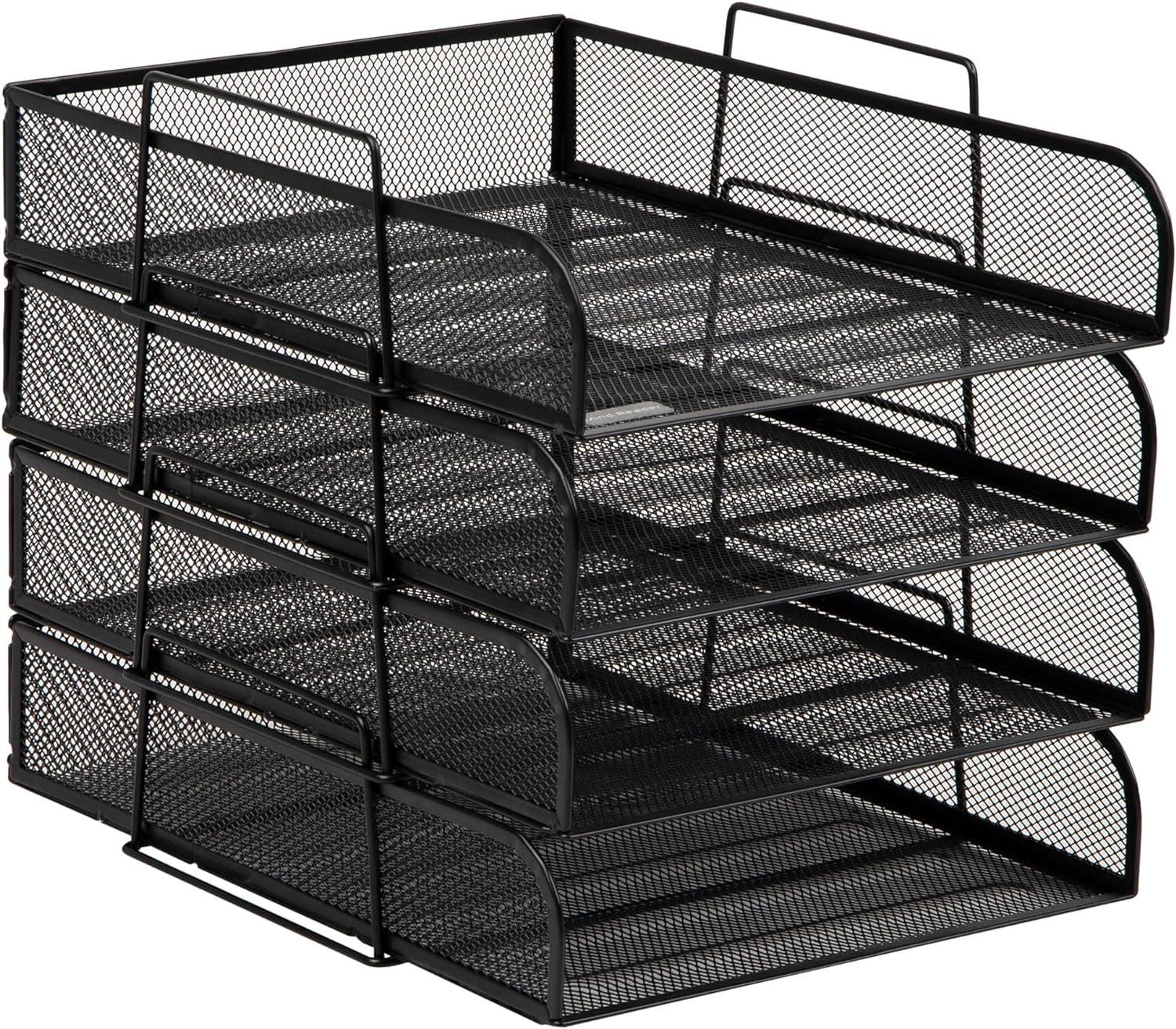 Black Metal Mesh Stackable 4-Tier Letter Tray