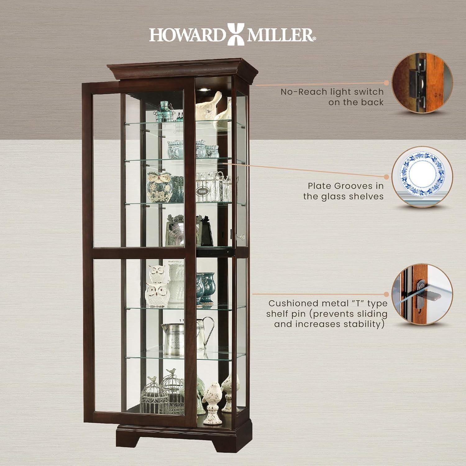 Espresso Lighted Traditional Curio Cabinet with Glass Shelves