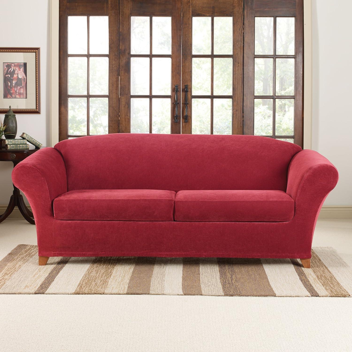 Garnet Stretch Pique Sofa Slipcover with Cushion Covers