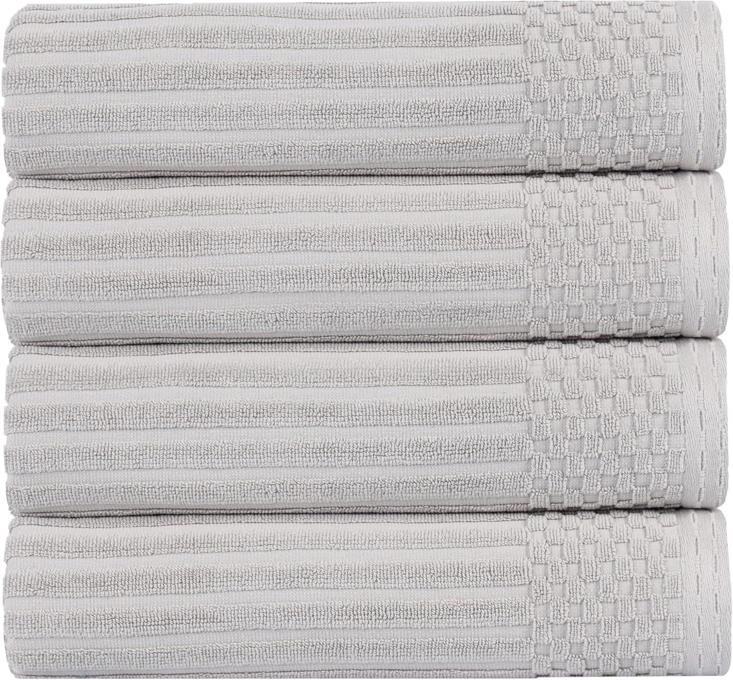 Superior Soho Ribbed Cotton Absorbent Bath Towel Set of 4, Silver