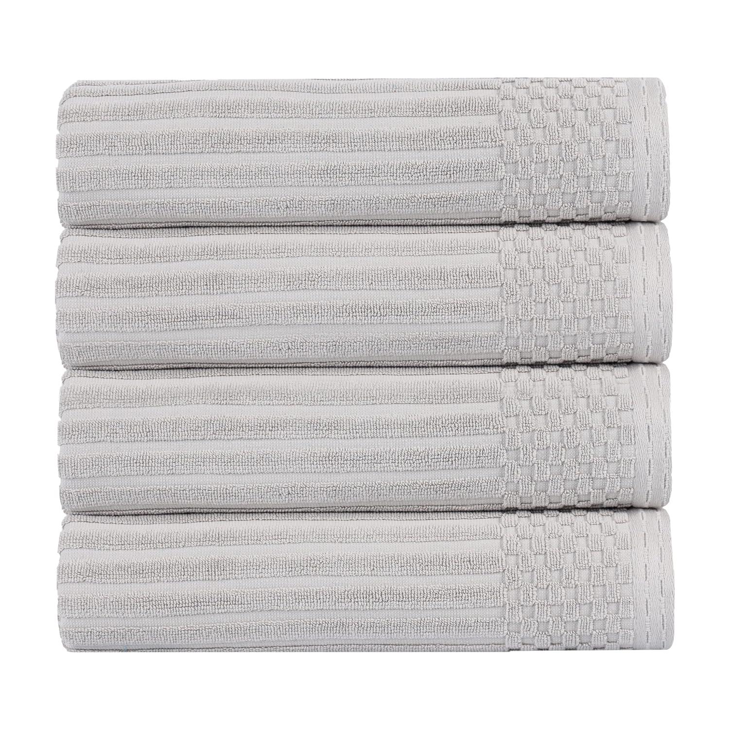 Superior Soho Ribbed Cotton Absorbent Bath Towel Set of 4, Silver