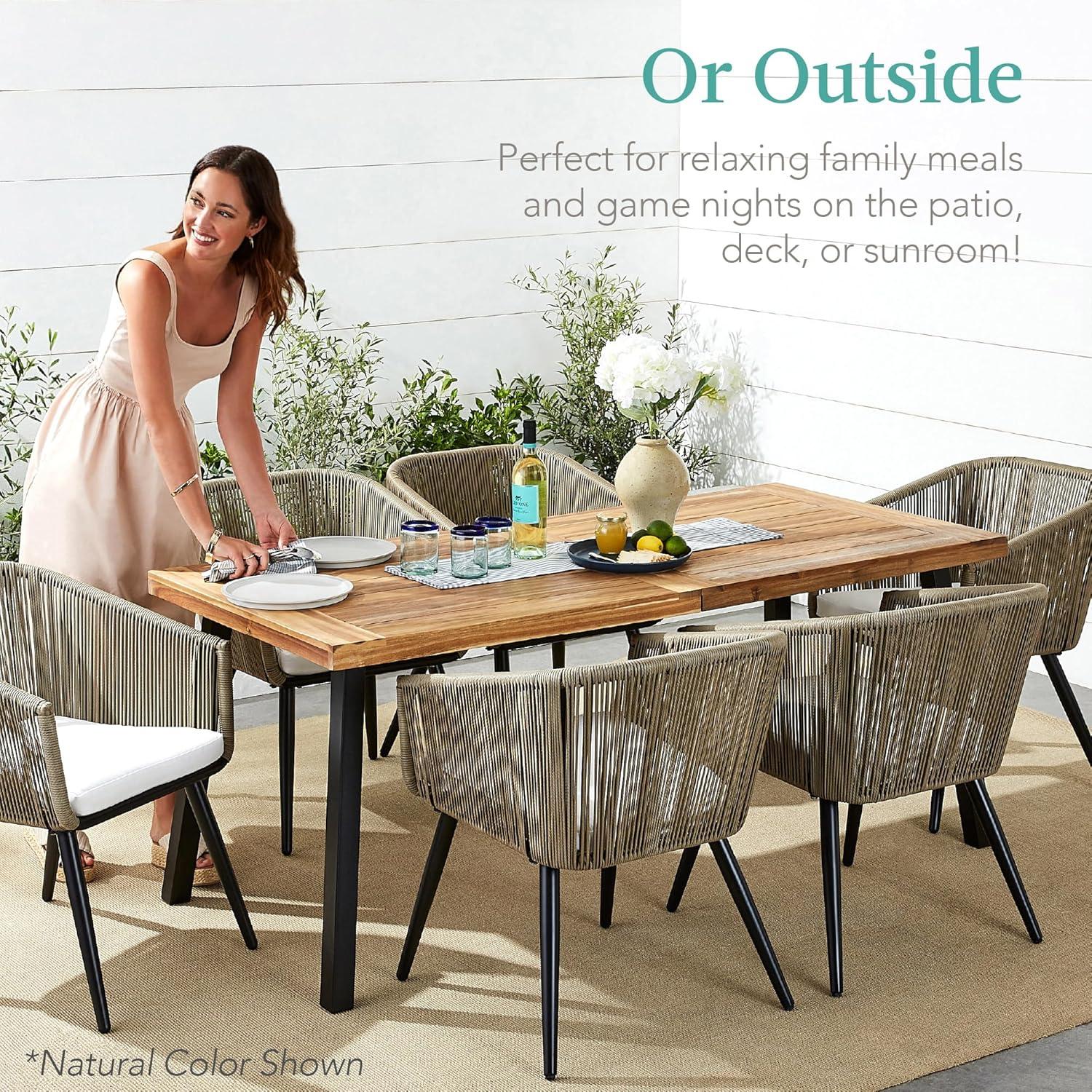 Best Choice Products 6-Person Indoor Outdoor Patio Rustic Acacia Wood Picnic Dining Table w/ Metal Legs - Weathered Gray