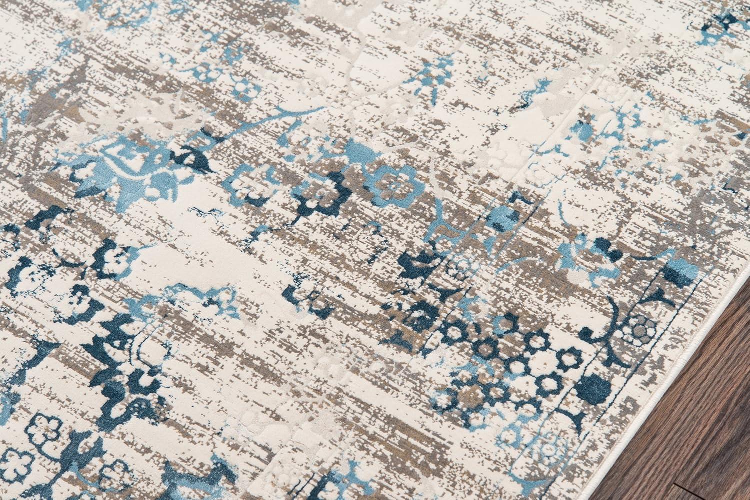 Modern Vintage Blue Rectangular Viscose Blend Area Rug, 7'6" X 9'6"