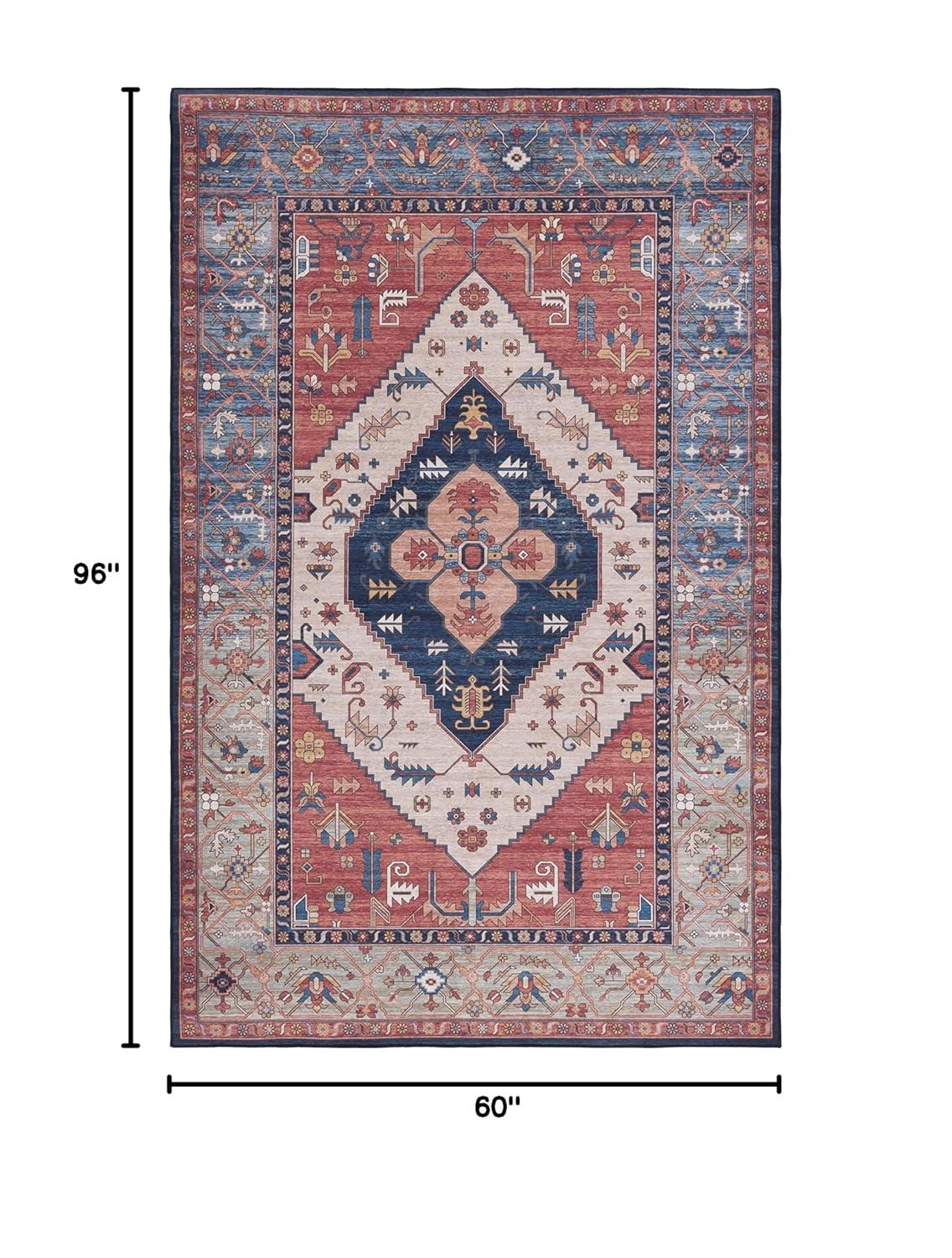 Tucson Vintage Persian TSN153 Power Loomed Machine Washable Skid-Resistant Indoor Area Rug - Rust/Blue - 5'x8' - Safavieh