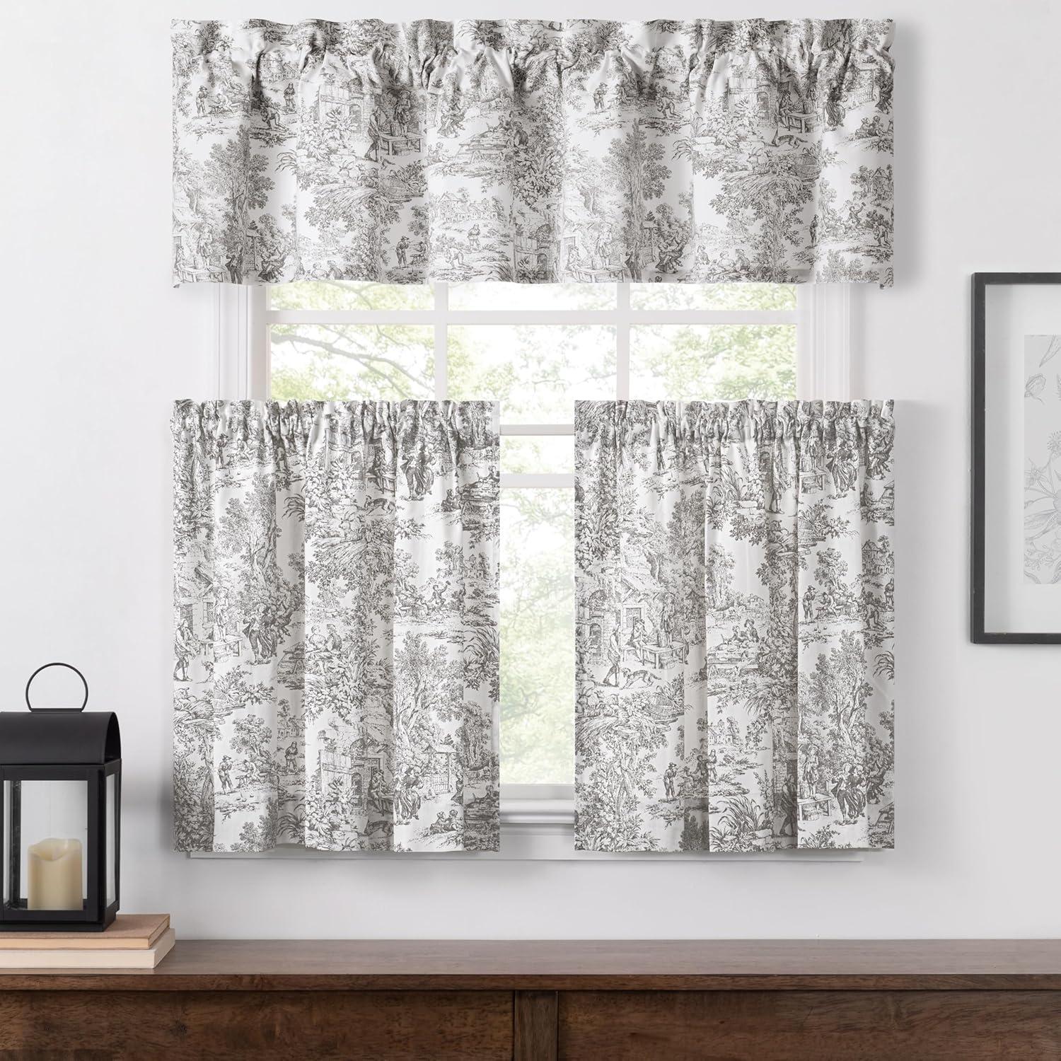 Ellis Curtain Victoria Park Toile Water Proof Room Darkening Blackout Tailored Window Valance - 70 x 12, Gray