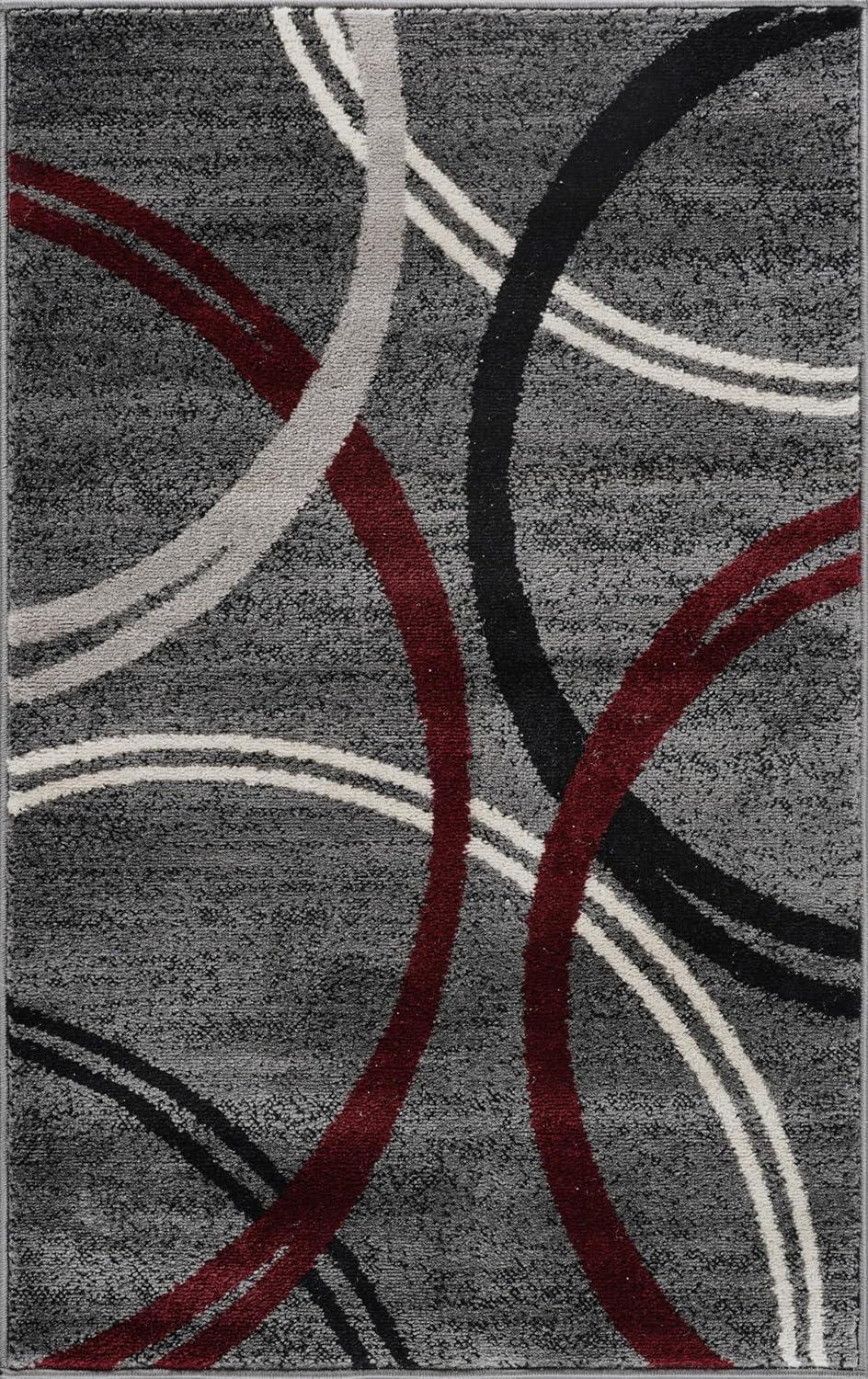 World Rug Gallery Contemporary Abstract Circles Design Area Rug - RED 2'7"x4'